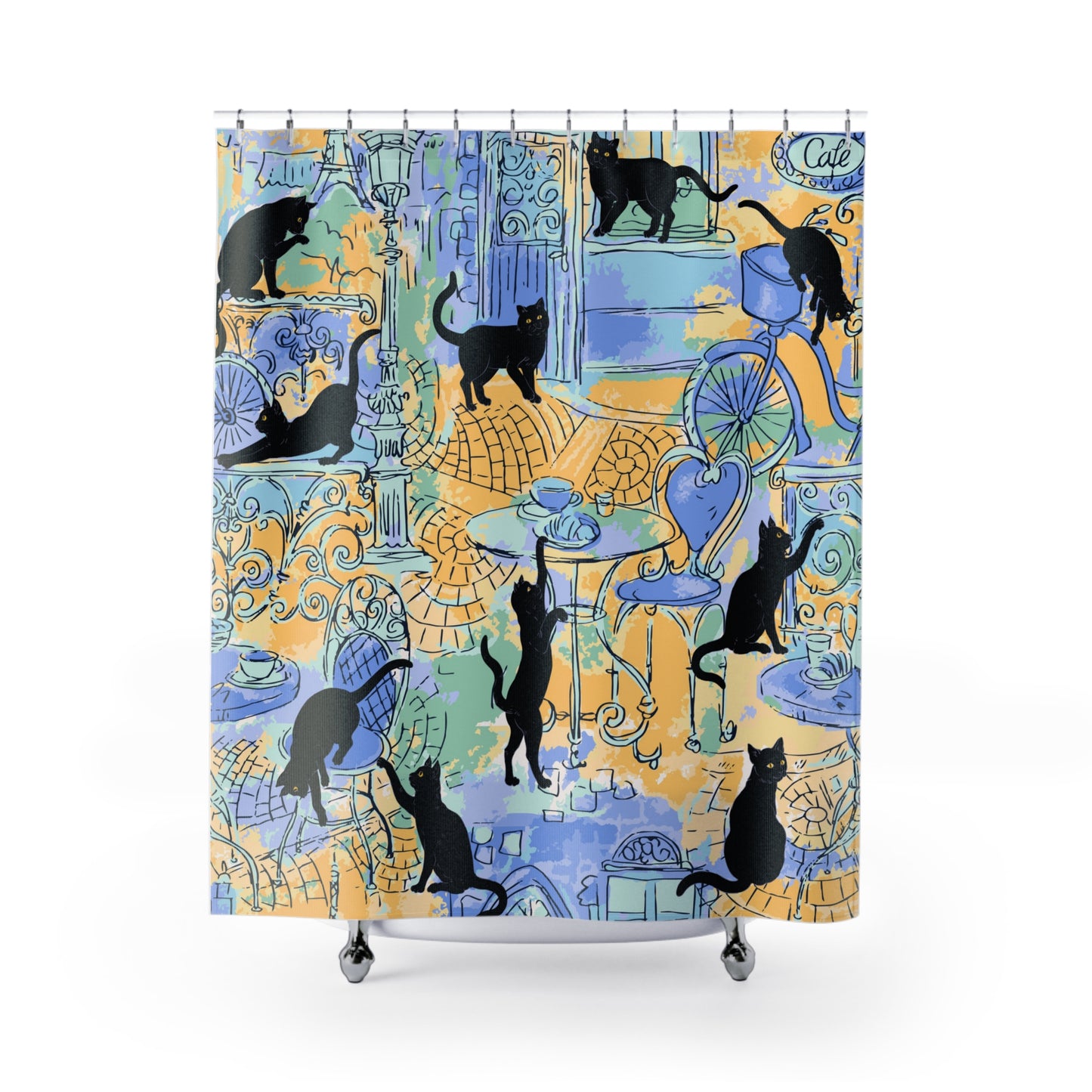 Paris Black Cats Polyester Shower Curtain