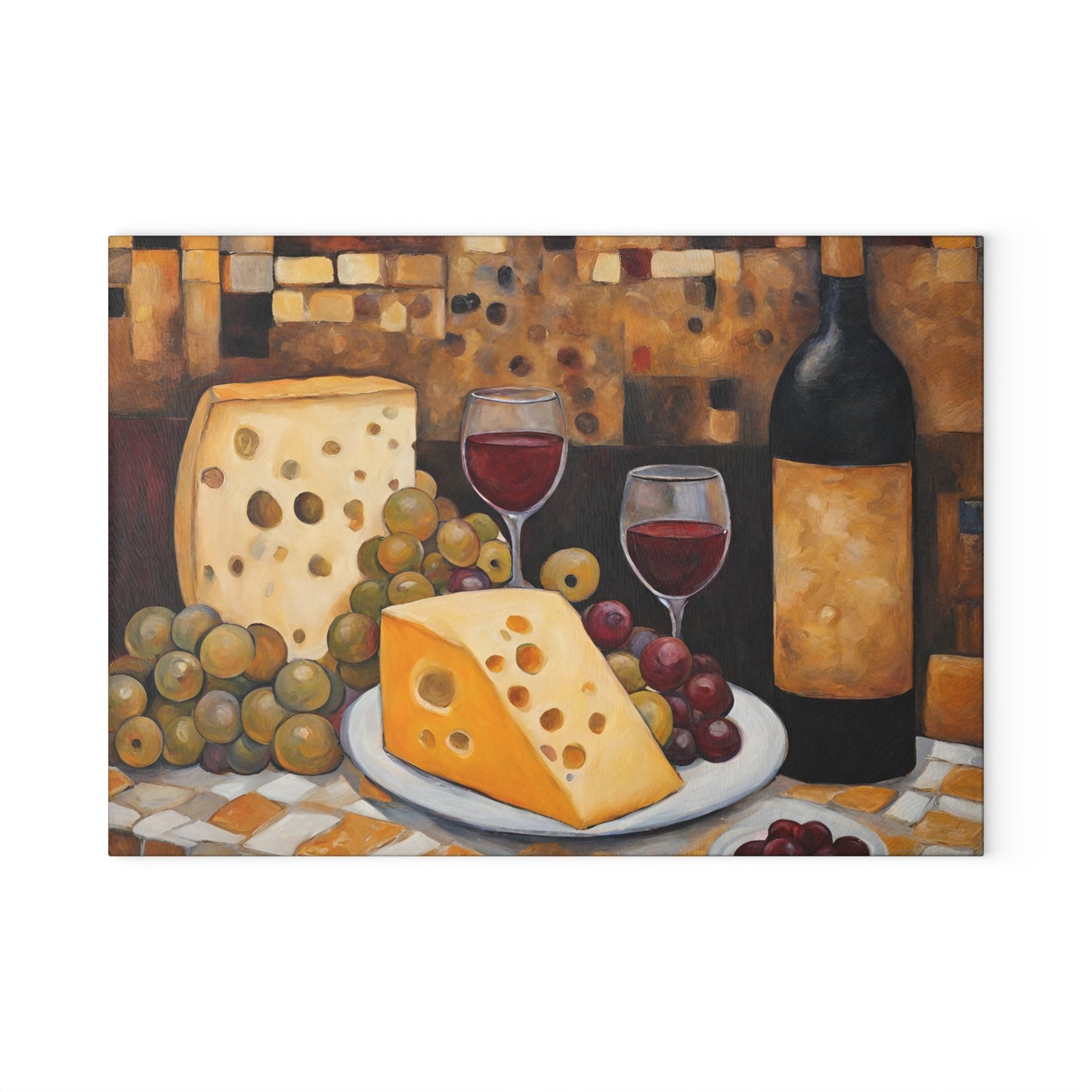 Unwind Wine, Cheese and Grapes Tempered Glass Cutting Board