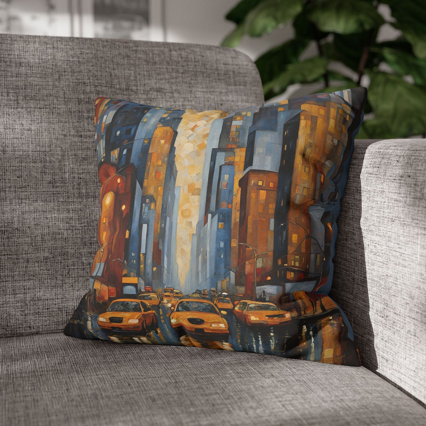 New York Square Poly Canvas Pillowcase