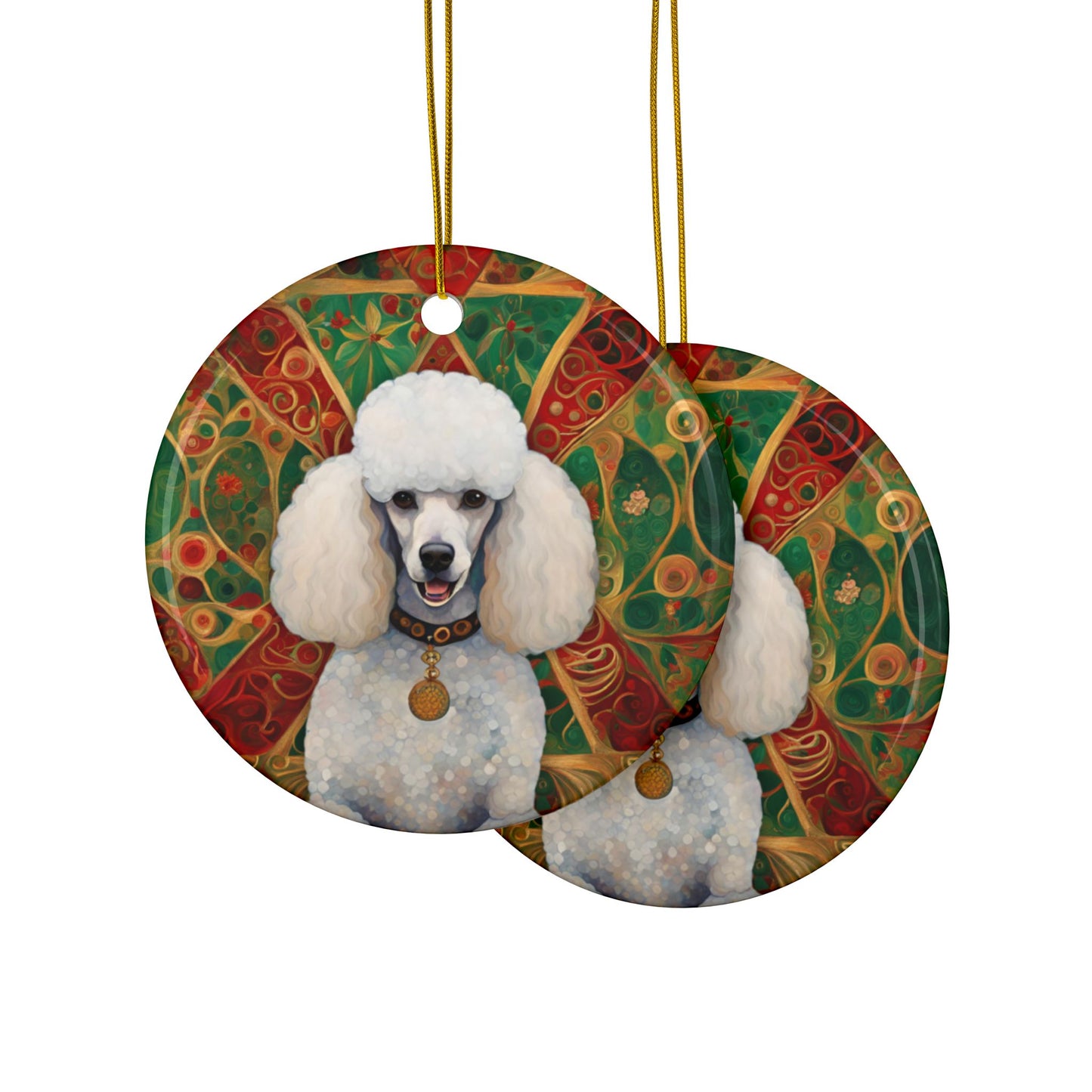 Poodle Christmas 3" Ceramic Ornaments, 2-Side Print, (1pc, 10pcs)