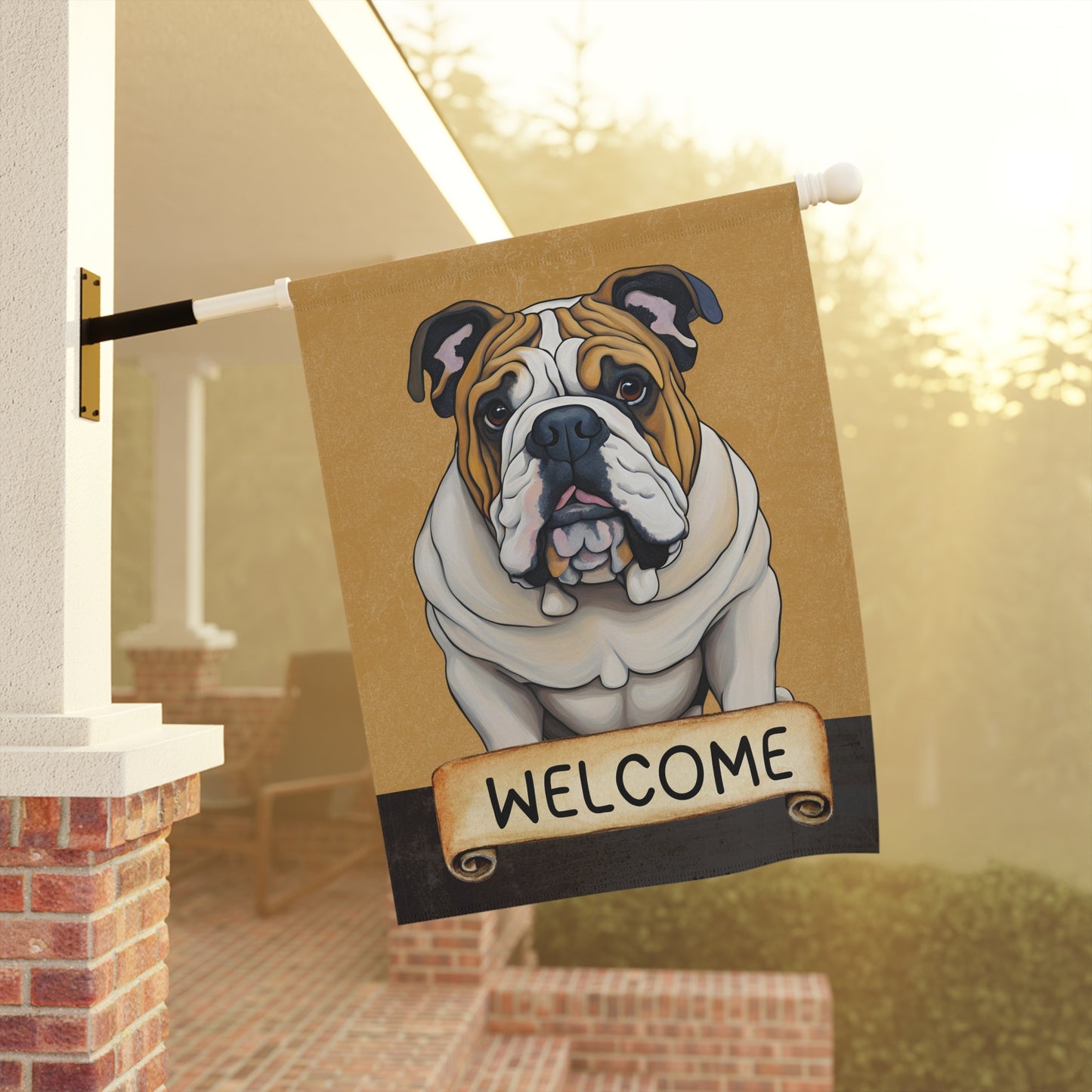 English Bulldog Welcome 2-Sided Garden & House Flag/Banner