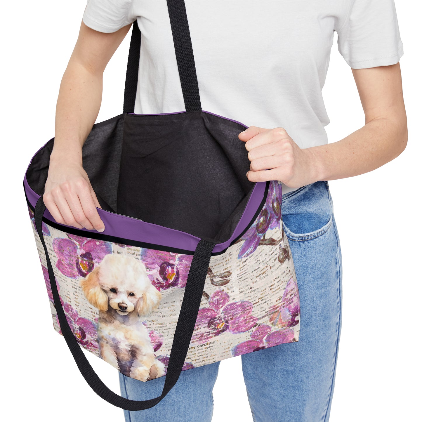 Poodle on Floral Paper Weekender Tote Bag