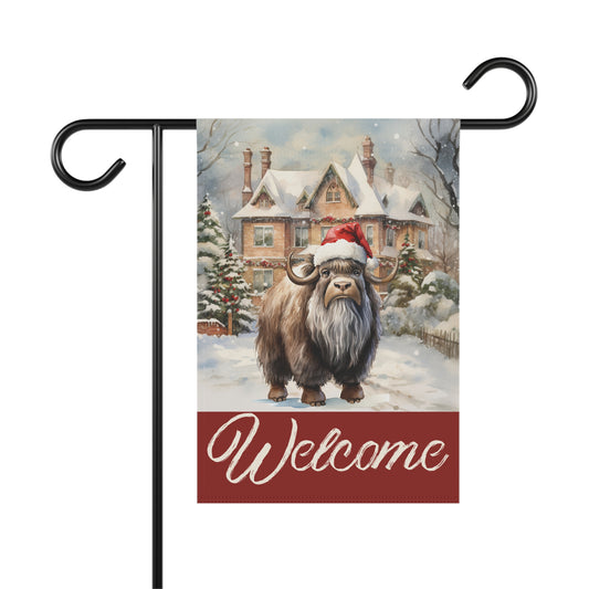 Ox in Santa Hat Welcome 2-Sided Garden & House Flag/Banner