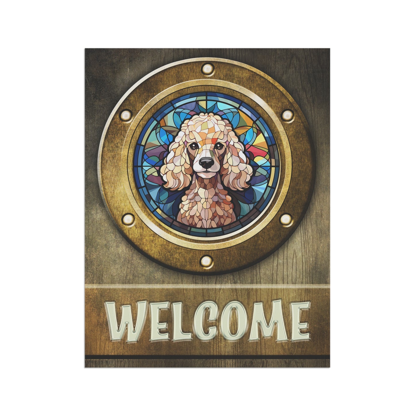 Poodle in Port Hole Welcome 2-Sided Garden & House Flag/Banner