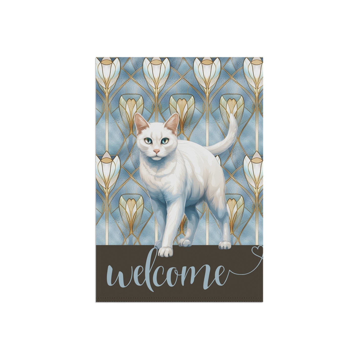 White Cat Welcome 2-Sided Garden & House Flag/Banner