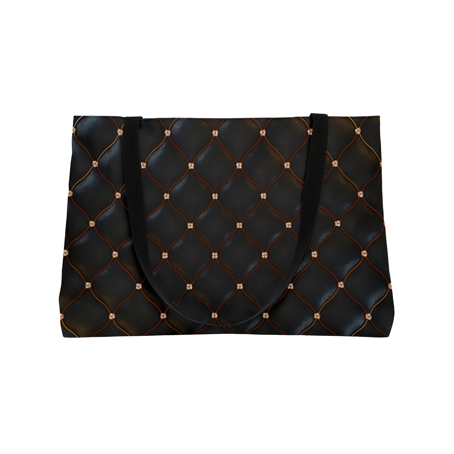 Tufted Black Leather Look Weekender Tote Bag