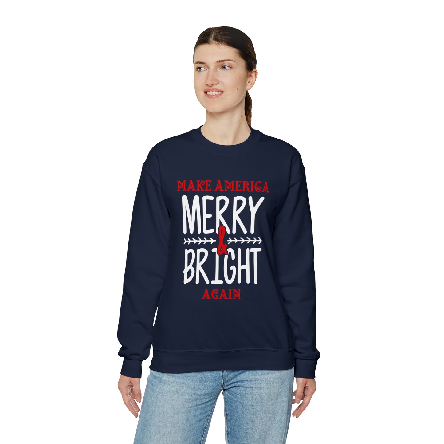 Bold Make America Merry & Bright Again Navy Unisex Heavy Blend™ Crewneck Sweatshirt