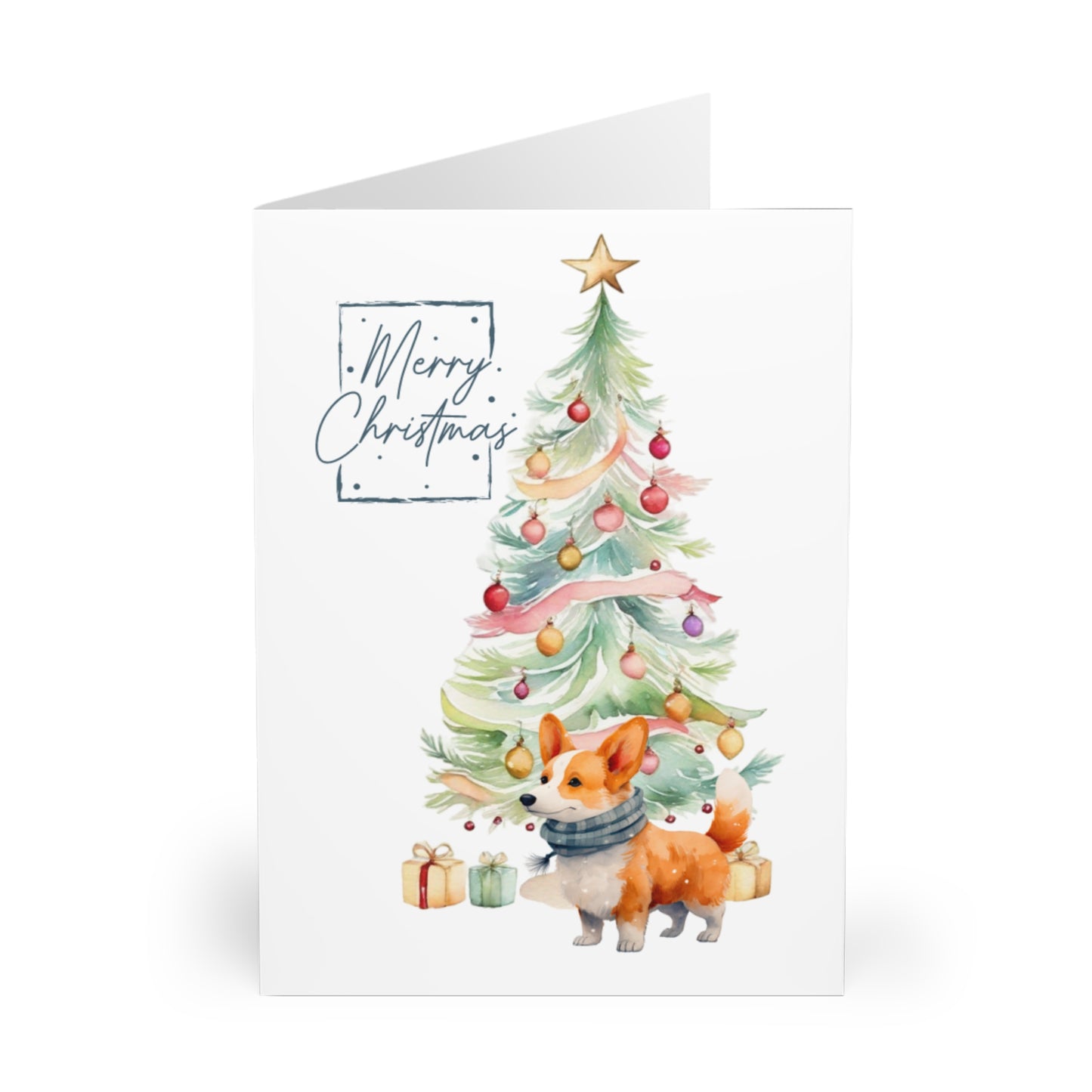 Corgi Merry Christmas Tree Cards (5 Pack Blank Inside)