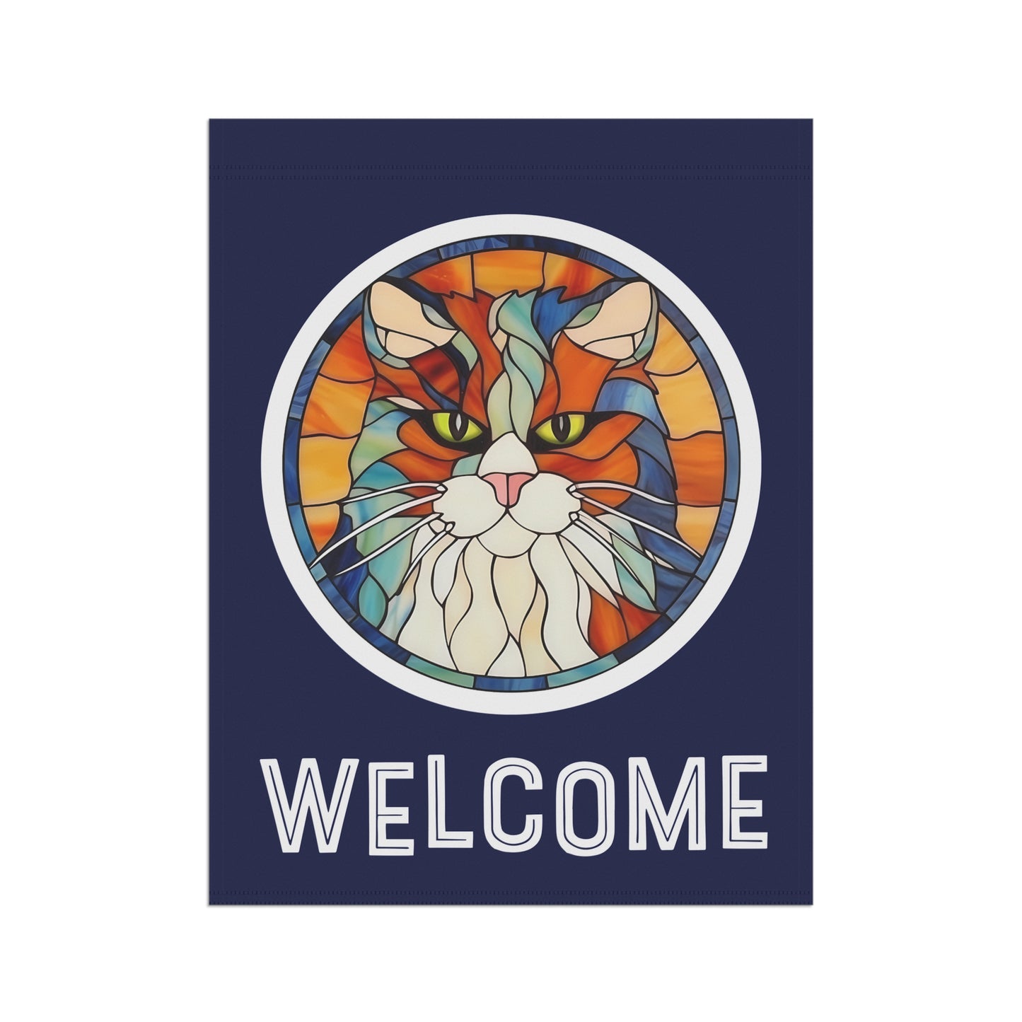 Stained Glass Cat Welcome 2-Sided Garden & House Flag/Banner