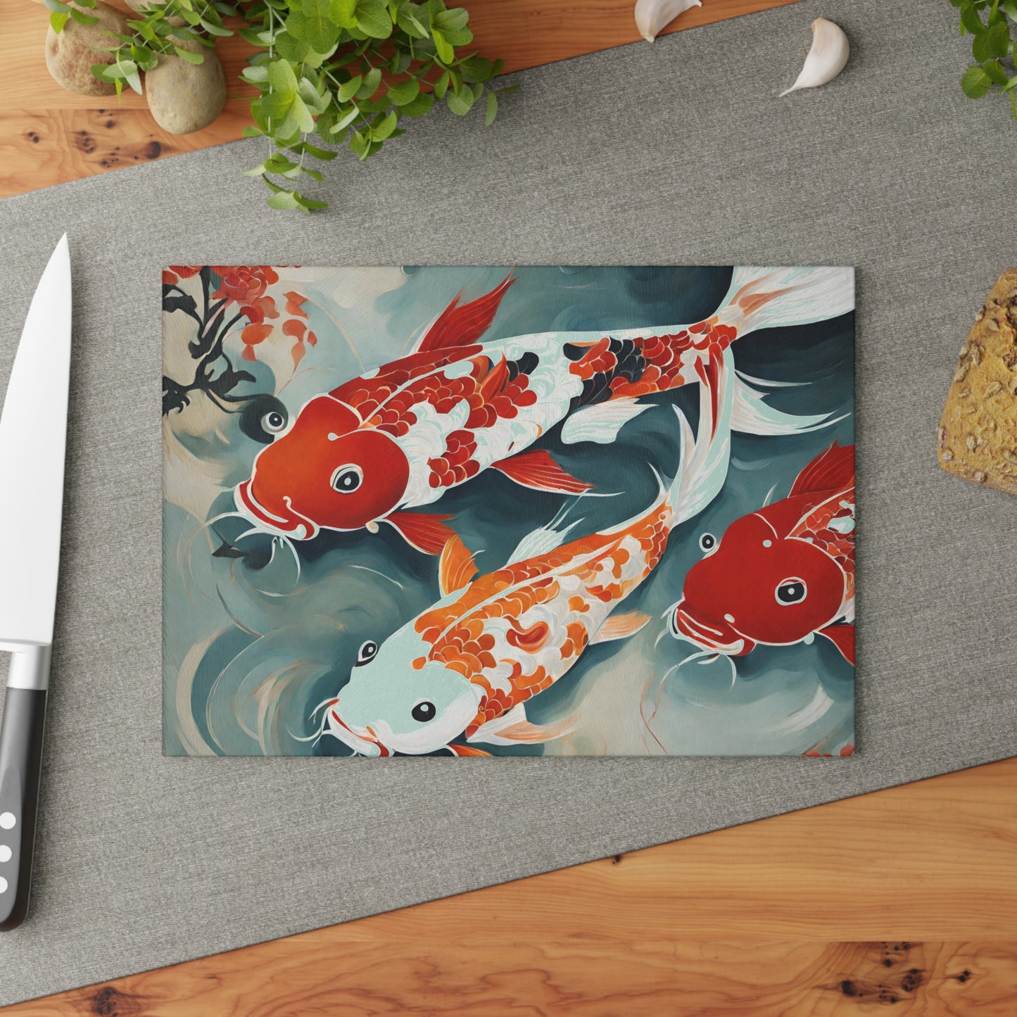 Koi Pond Tempered Glass Cutting Board