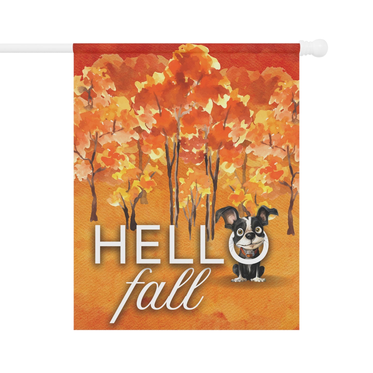 Boston Terrier Hello Fall 2-Sided Garden & House Flag/Banner