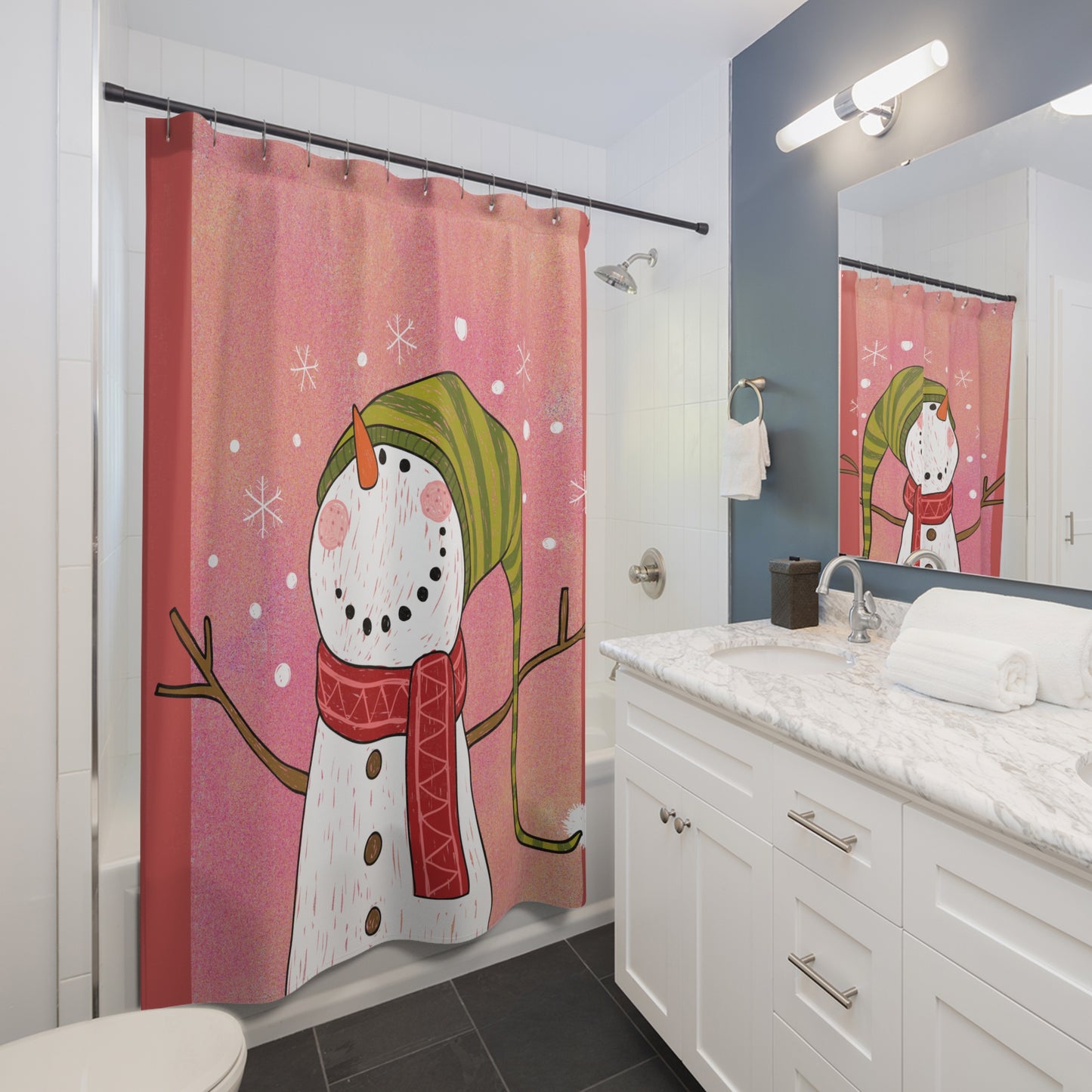 Happy Snowman Polyester Shower Curtain