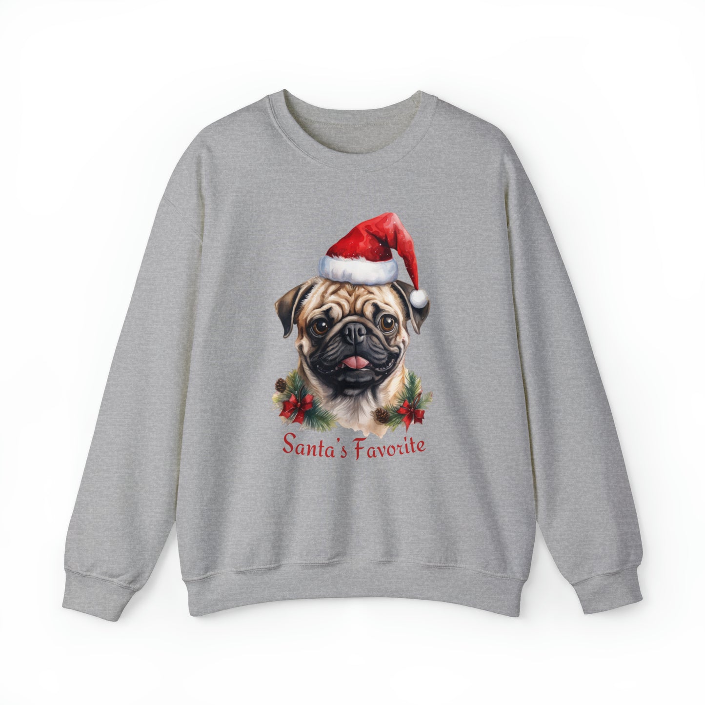 Santa's Favorite Pug in Santa Hat Unisex Heavy Blend™ Crewneck Sweatshirt