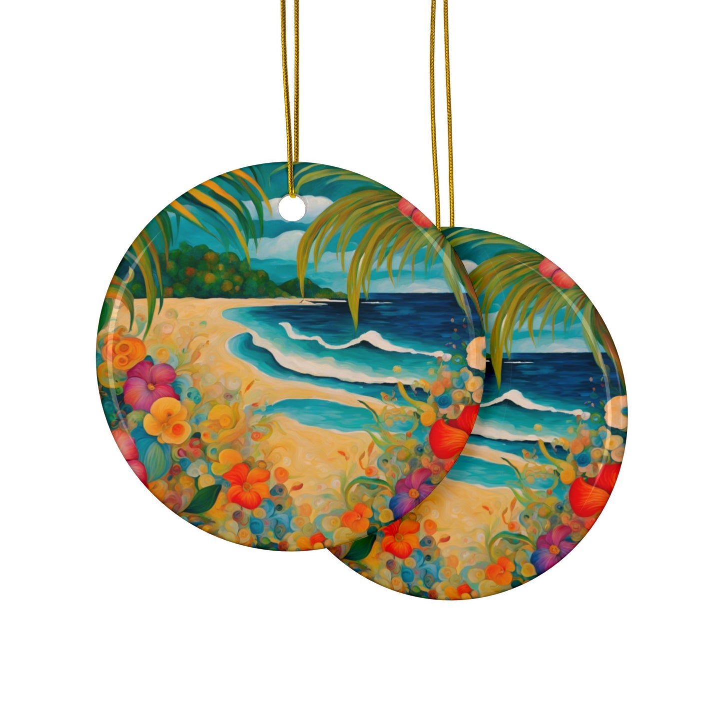 Island Life 3" Ceramic Ornaments, 2-Side Print, (1pc, 10pcs)