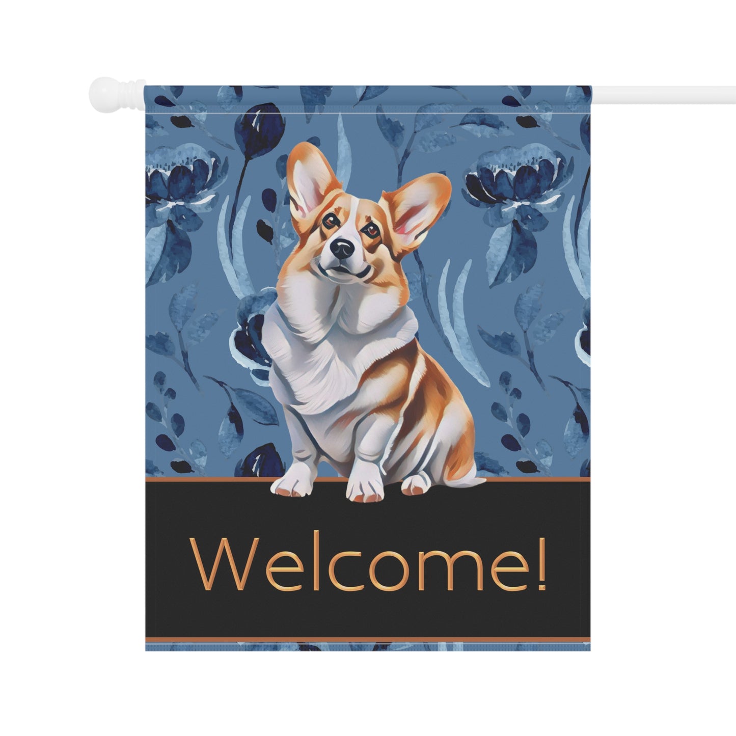 Corgi on Blue Welcome 2-Sided Garden & House Flag/Banner