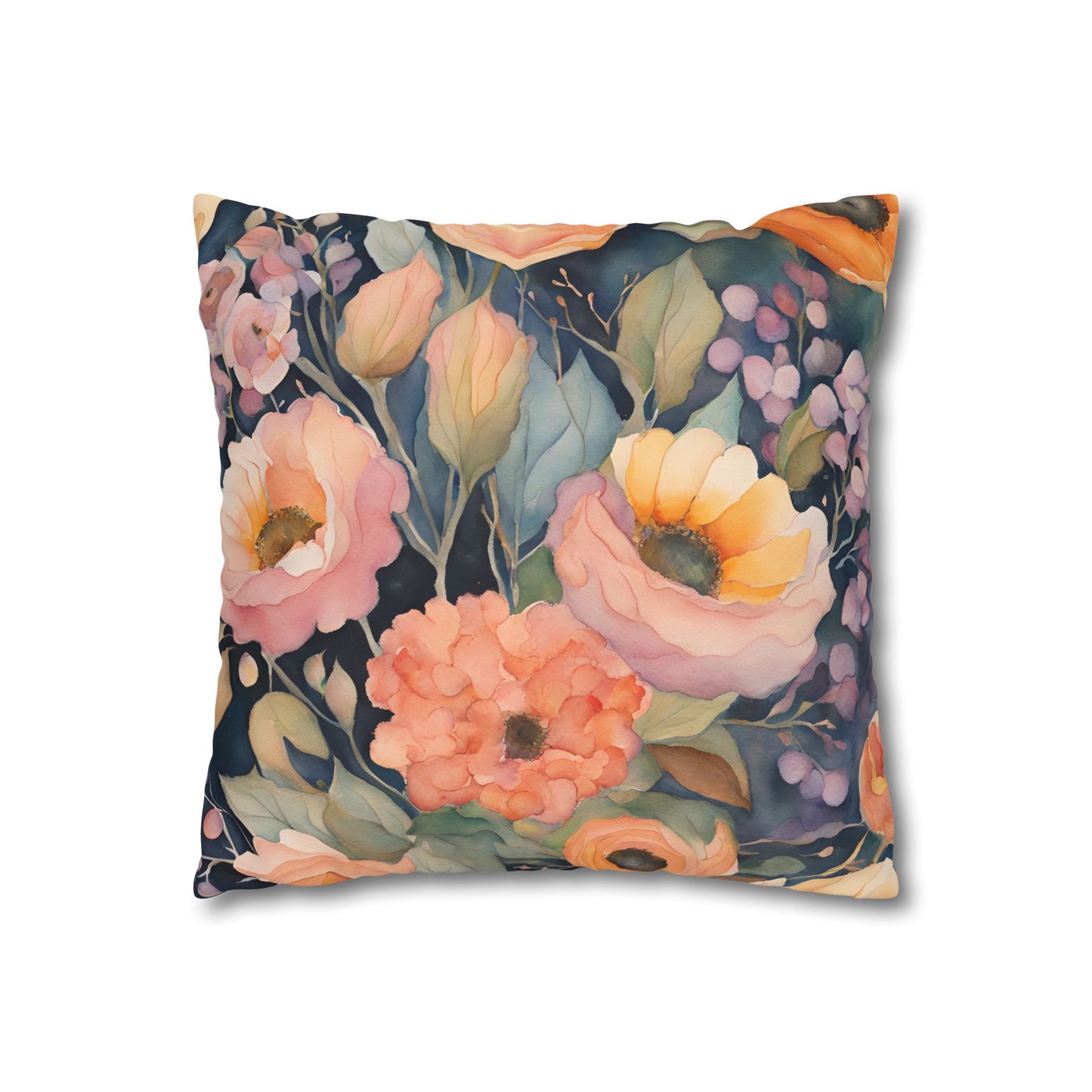 Charline Watercolor Floral Square Poly Canvas Pillowcase