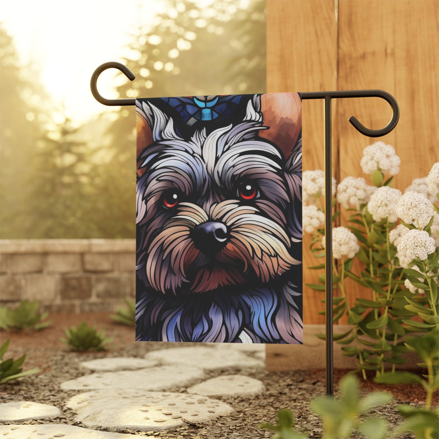 Yorkshire Terrier Face Stained Glass Yorkie 2-Sided Garden & House Flag/Banner