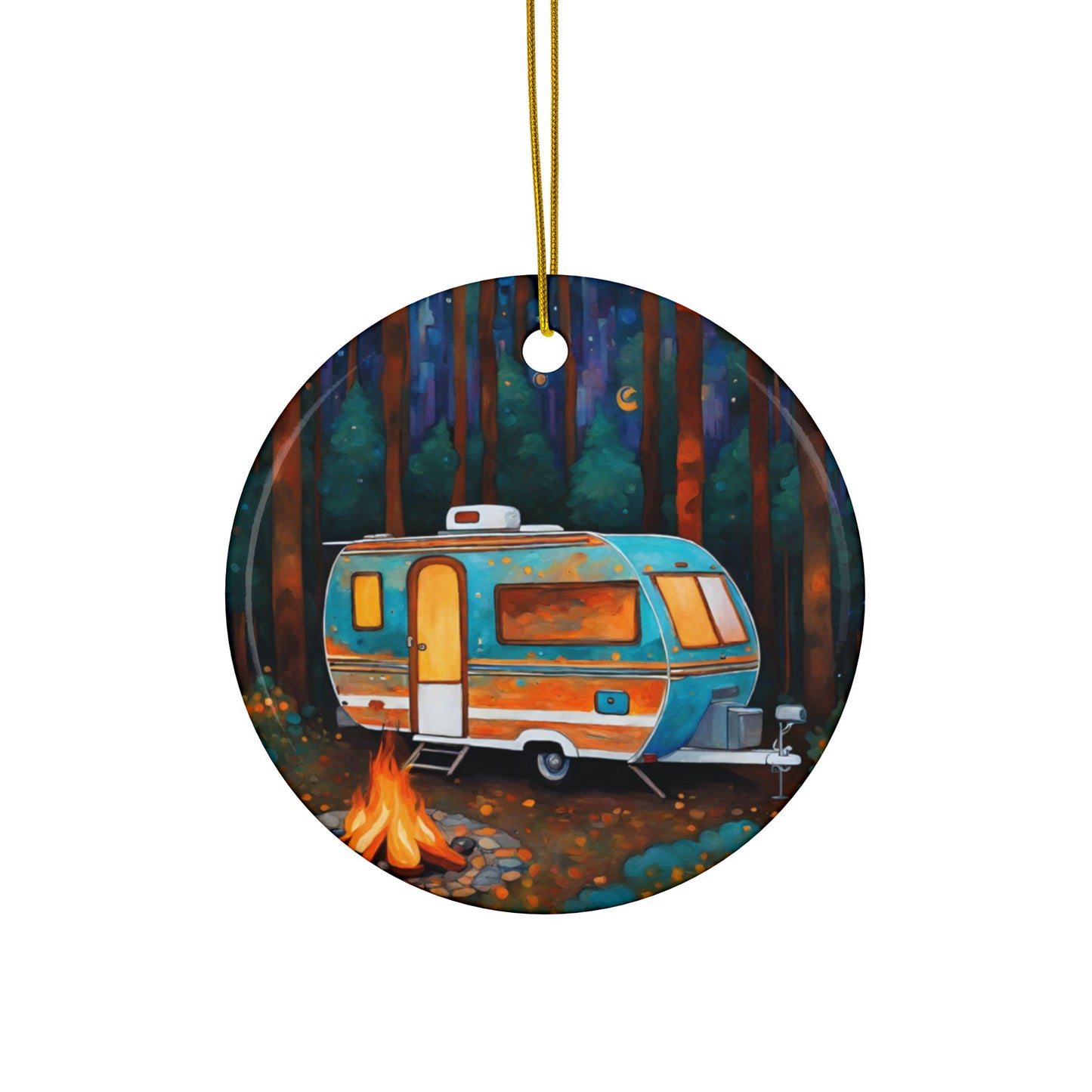 Fireside Camping 3" Ceramic Ornaments, 2-Side Print, (1pc, 10pcs)