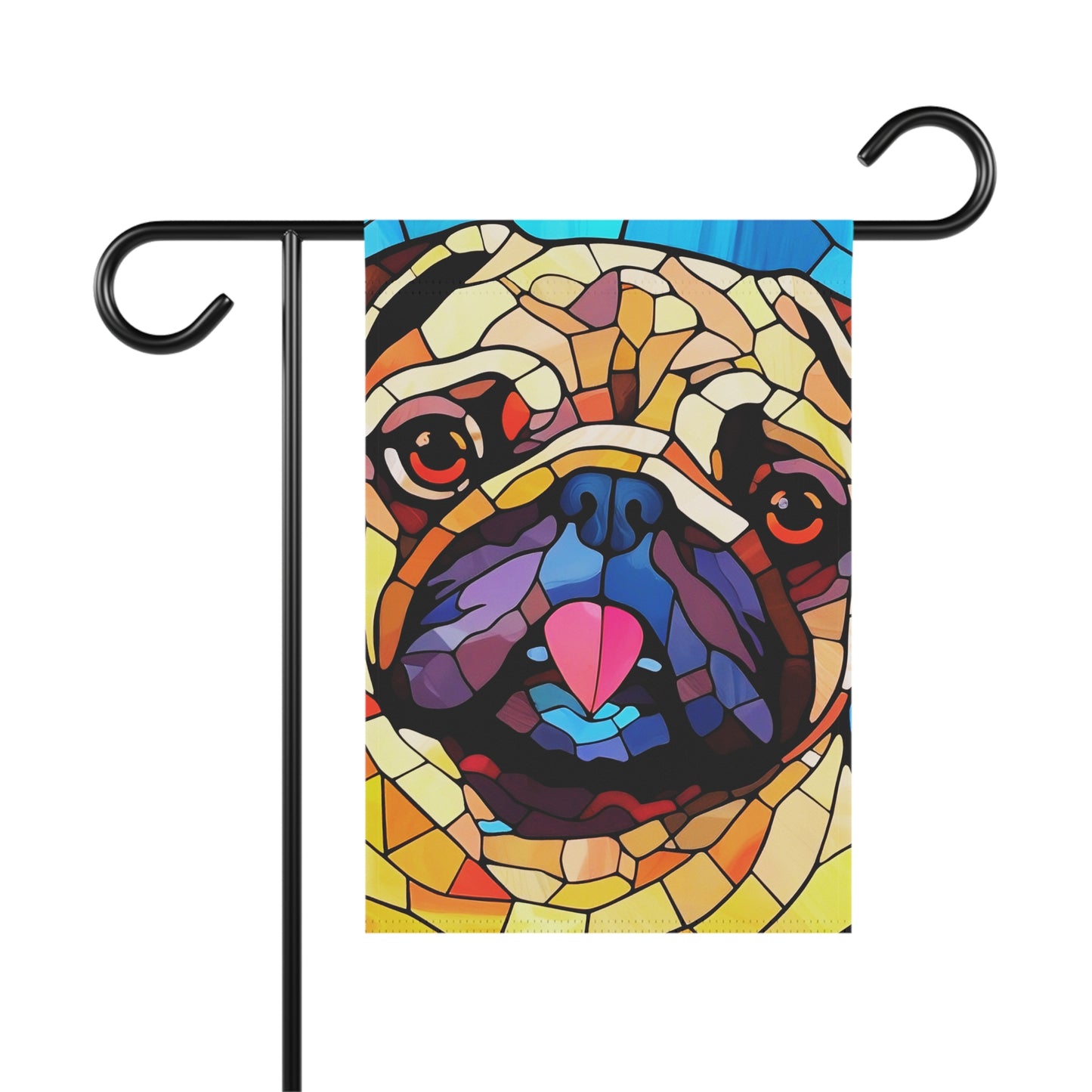 Pug Face Stained Glass Look 2-Sided Garden & House Flag/Banner