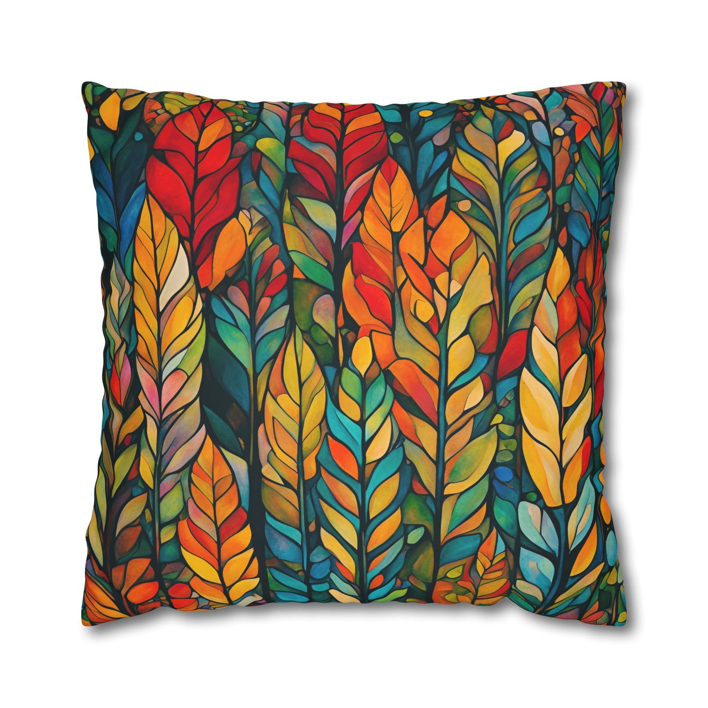 Feathered Foliage Square Poly Canvas Pillowcase