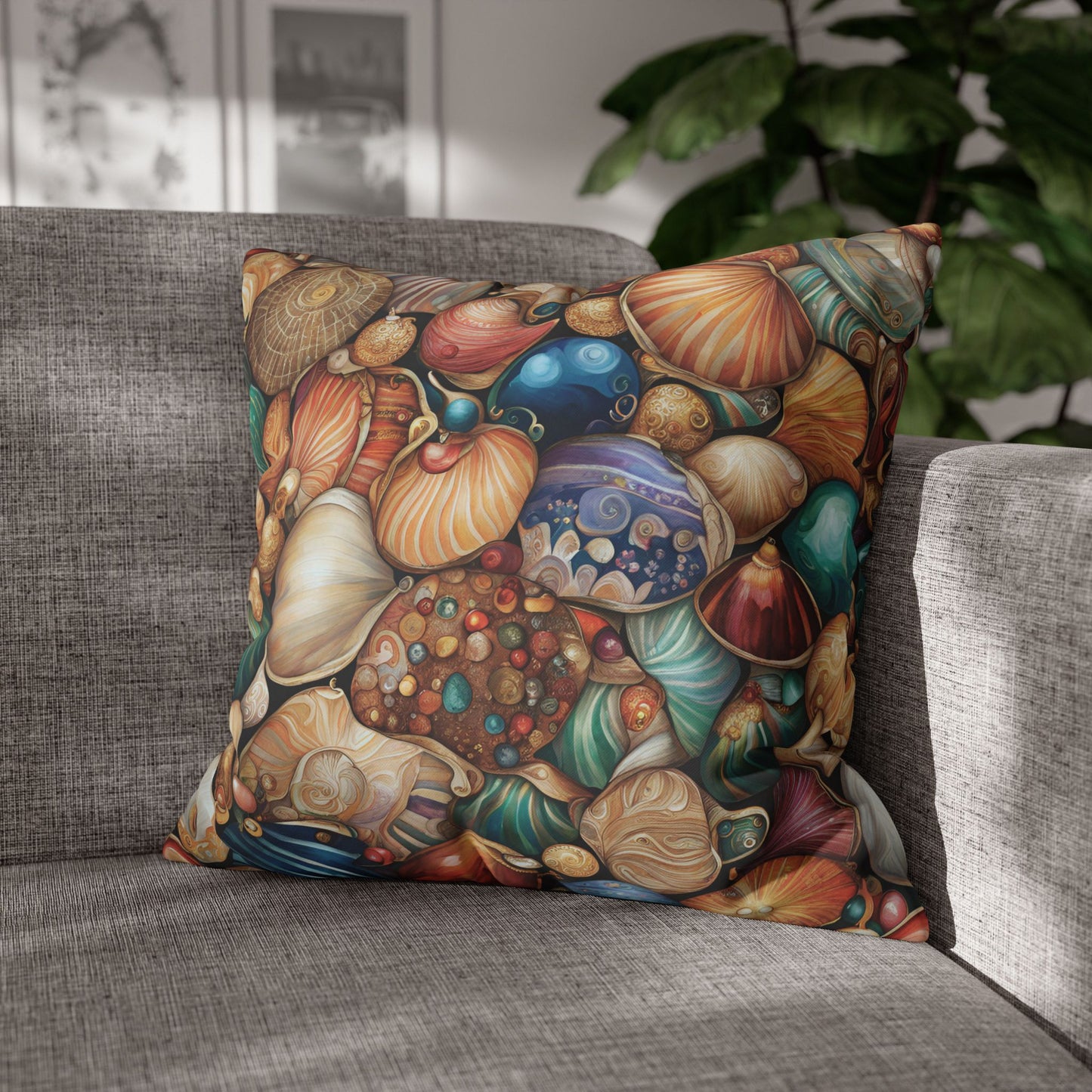 All the Seashells Square Poly Canvas Pillowcase