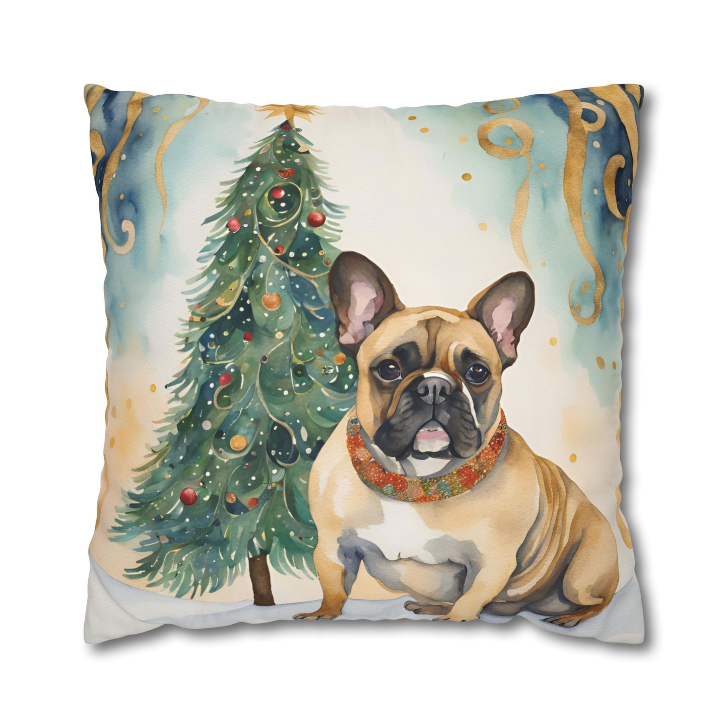 A Frenchie Christmas Square Poly Canvas Pillowcase