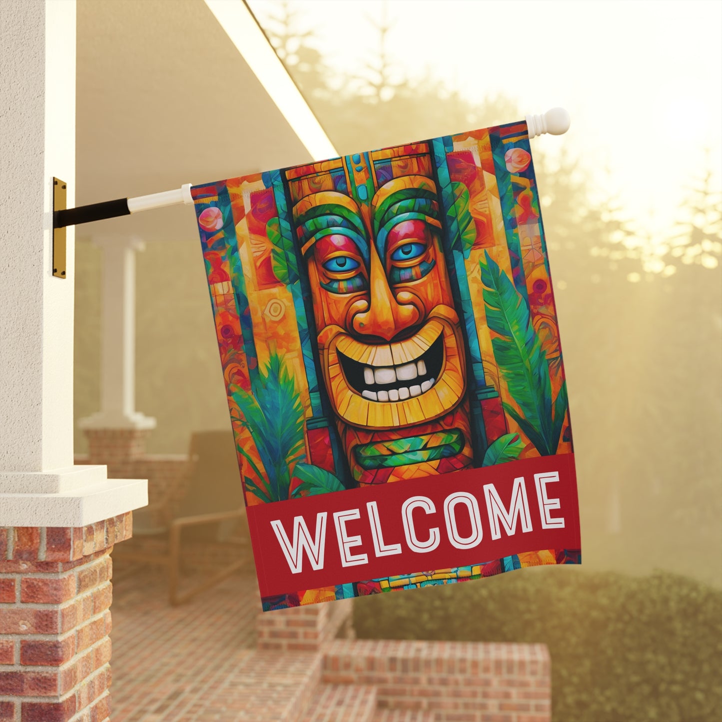 The Tiki Knows Welcome 2-Sided Garden & House Flag/Banner