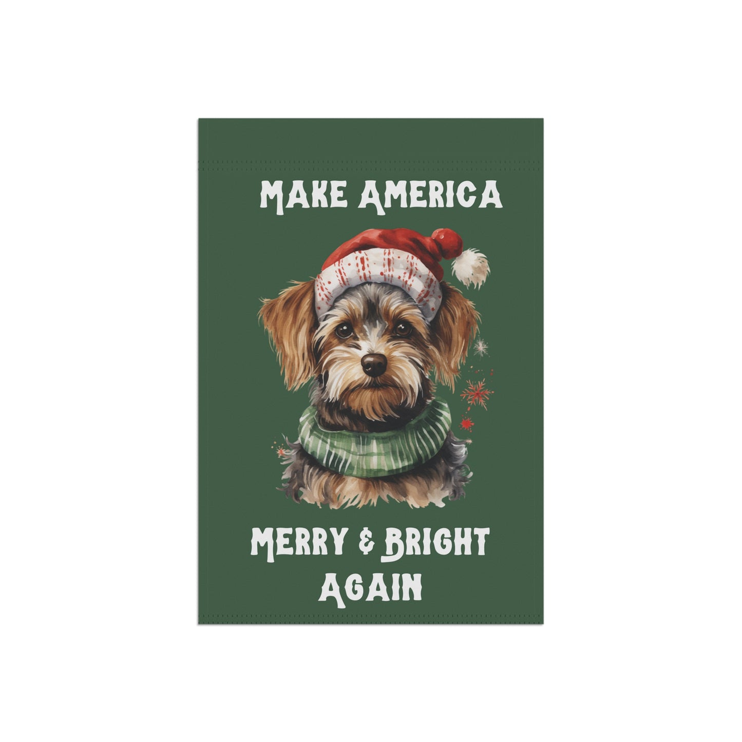 Make America Merry & Bright Again Dog in Santa Hat 2-Sided Garden Banner