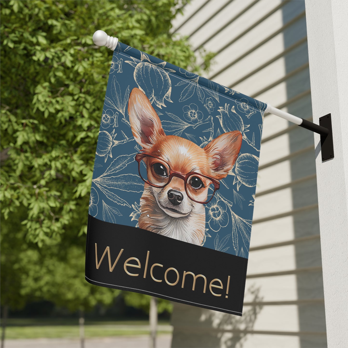 Chihuahua in Glasses Welcome 2-Sided Garden & House Flag/Banner