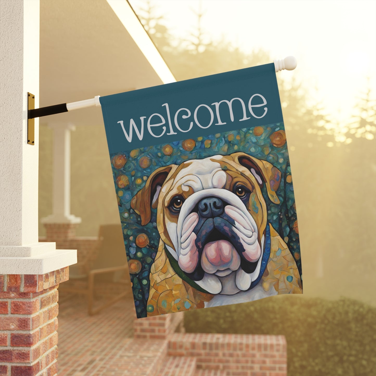 English Bulldog Welcome 2-Sided Garden & House Flag/Banner