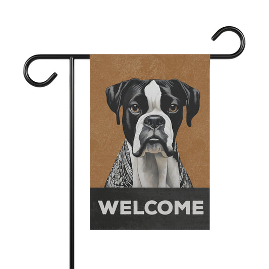 Boxer (Black & White) Welcome 2-Sided Garden & House Flag/Banner