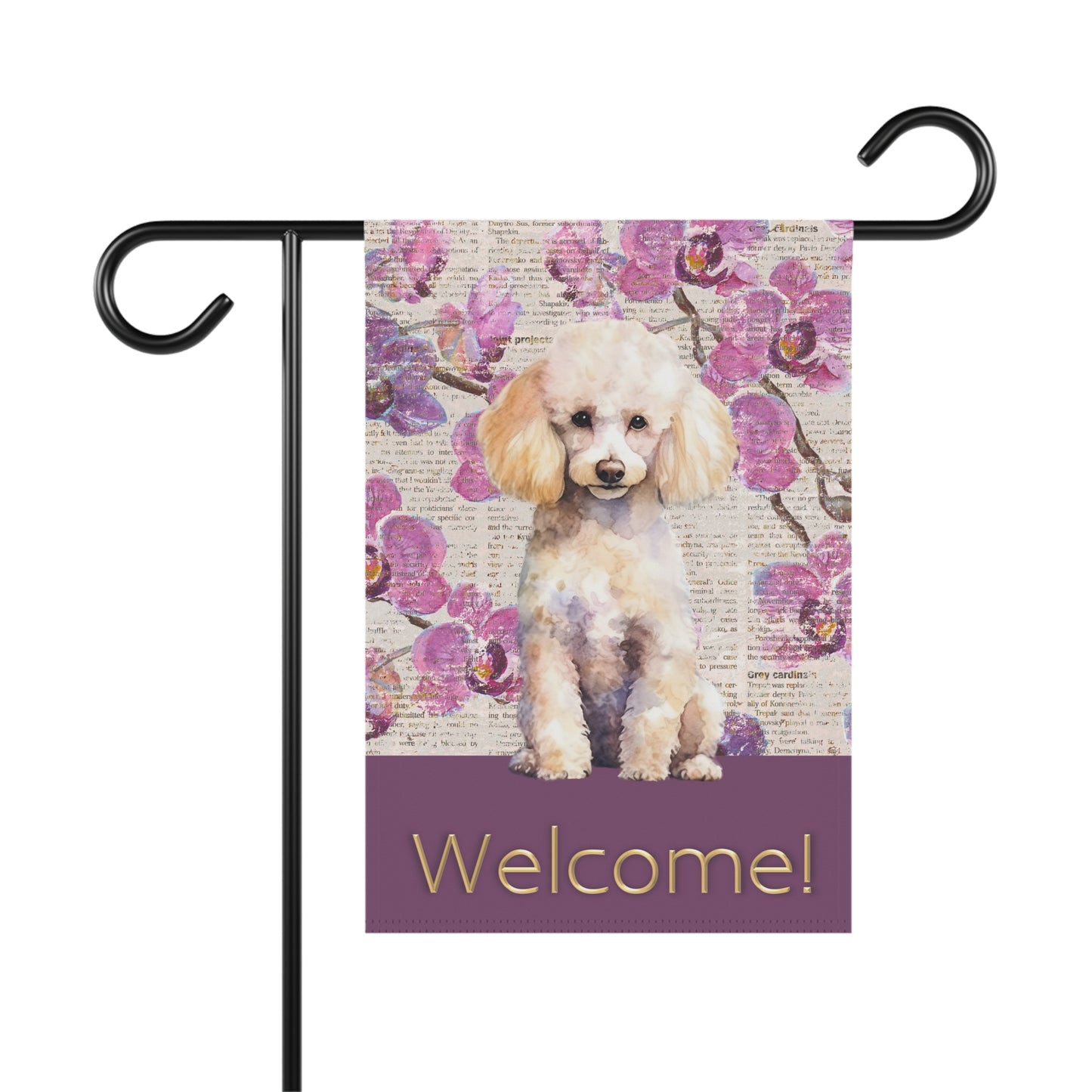 Poodle Welcome Purple Flowers 2-Sided Garden & House Flag/Banner