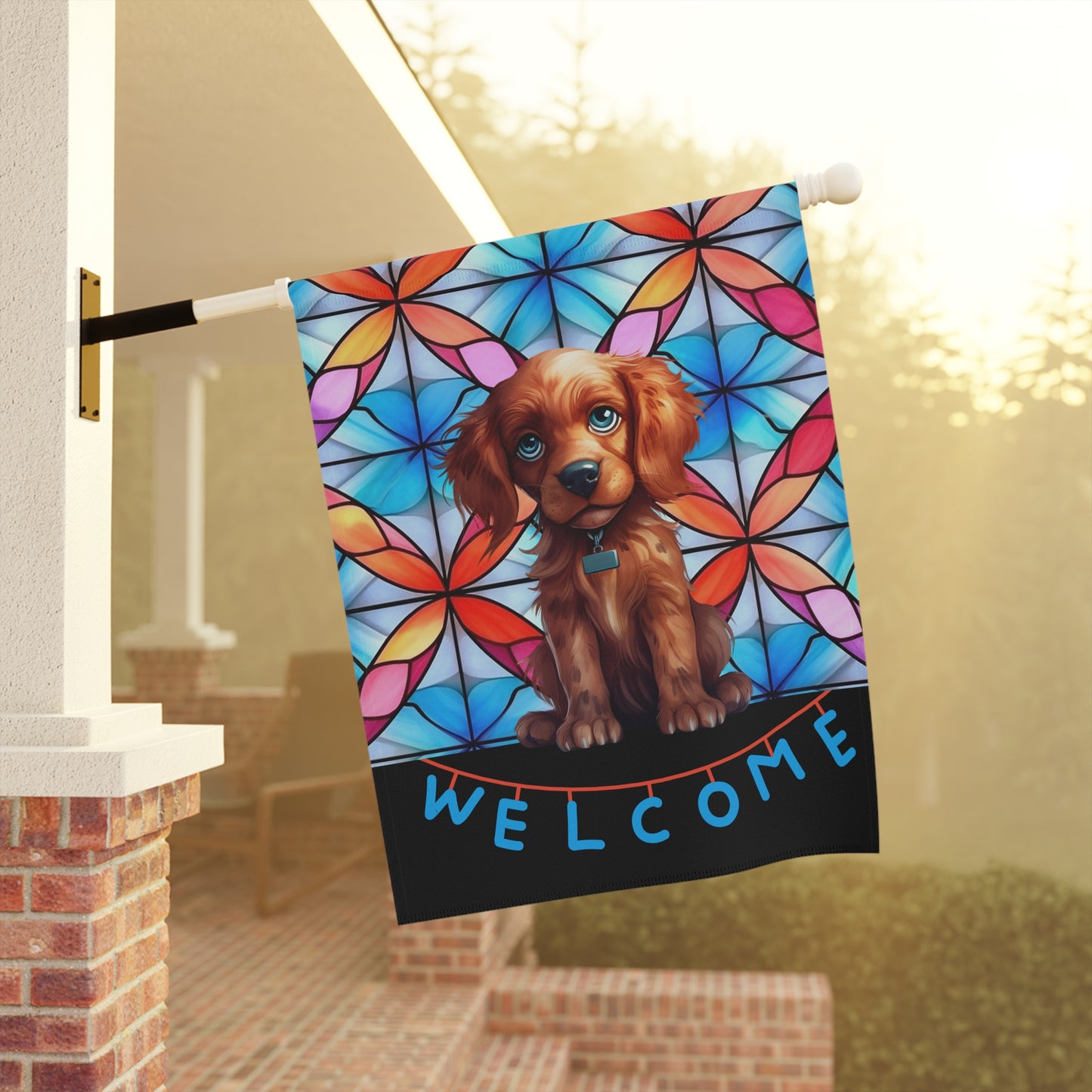 Blue-Eyed Puppy Welcome 2-Sided Garden & House Flag/Banner