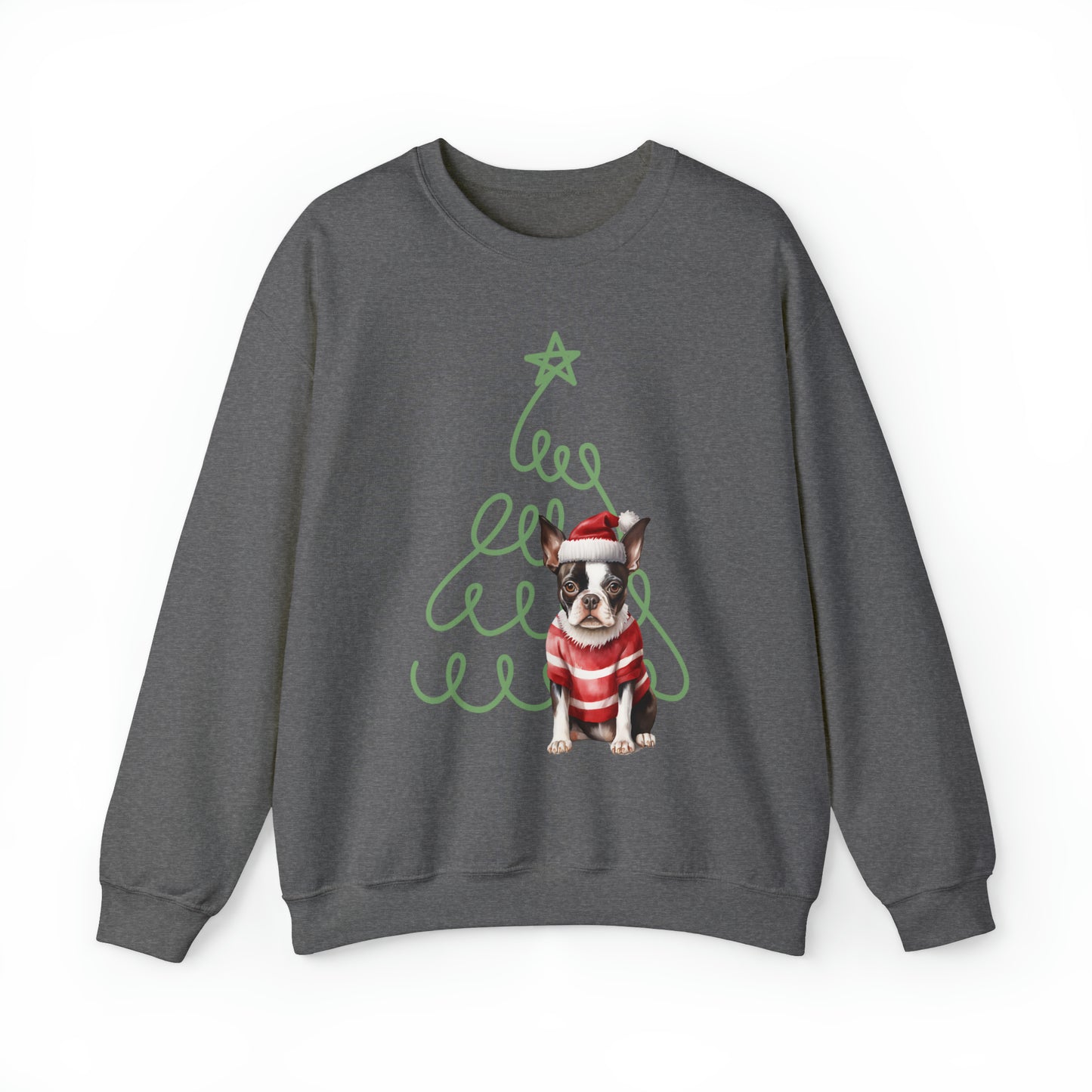 Boston Terrier in Santa Hat & Sweater Unisex Heavy Blend™ Crewneck Sweatshirt