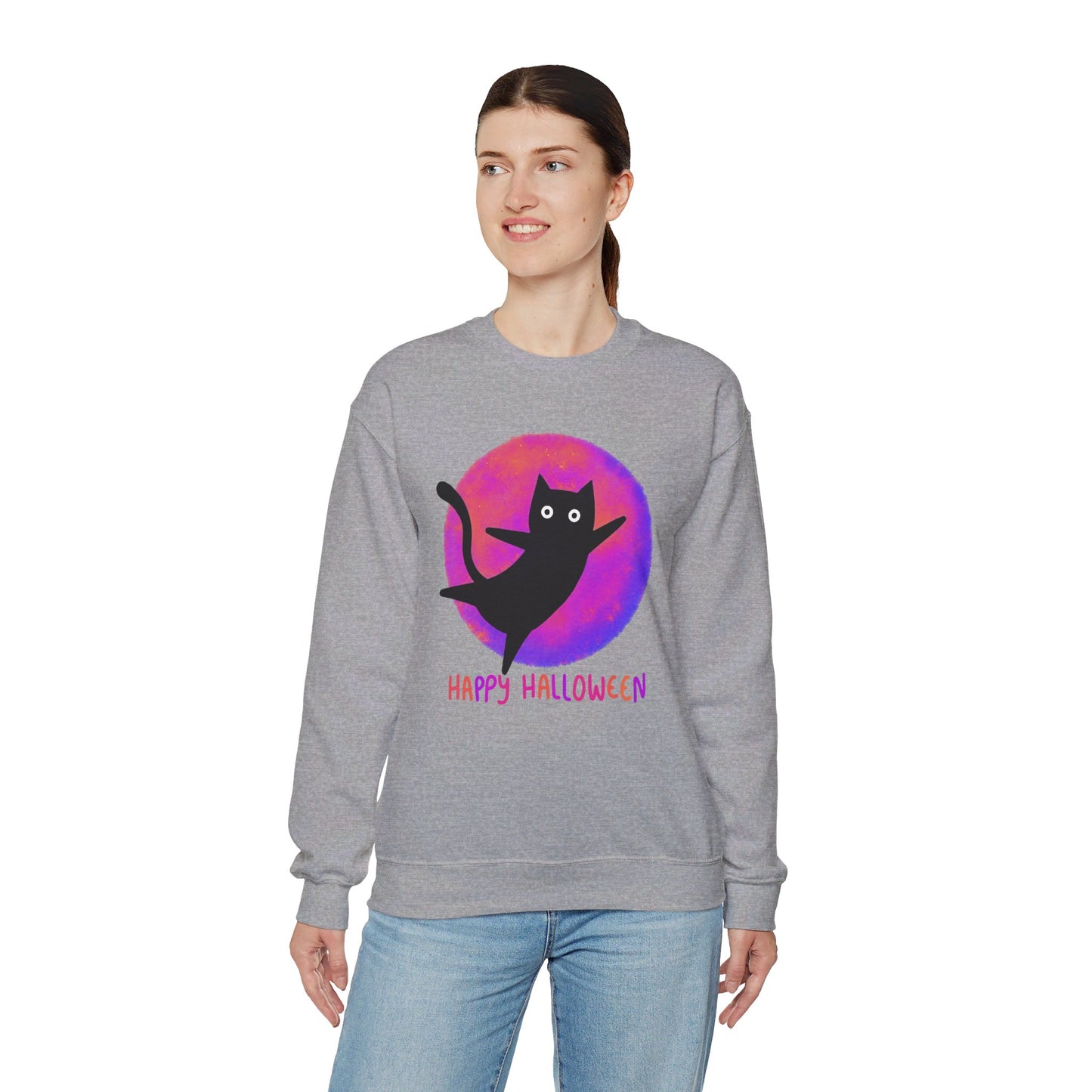 Pink Moon Black Cat Unisex Heavy Blend™ Crewneck Sweatshirt