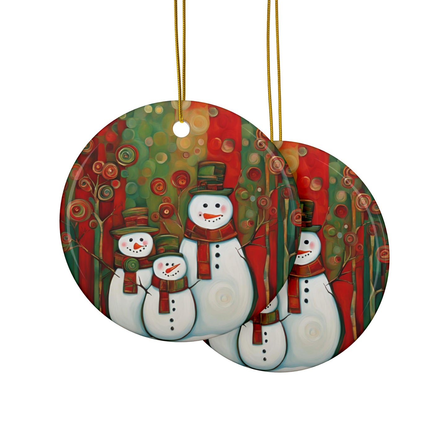 Snowman Family 3" Ceramic Ornaments, 2-Side Print, (1pc, 10pcs)