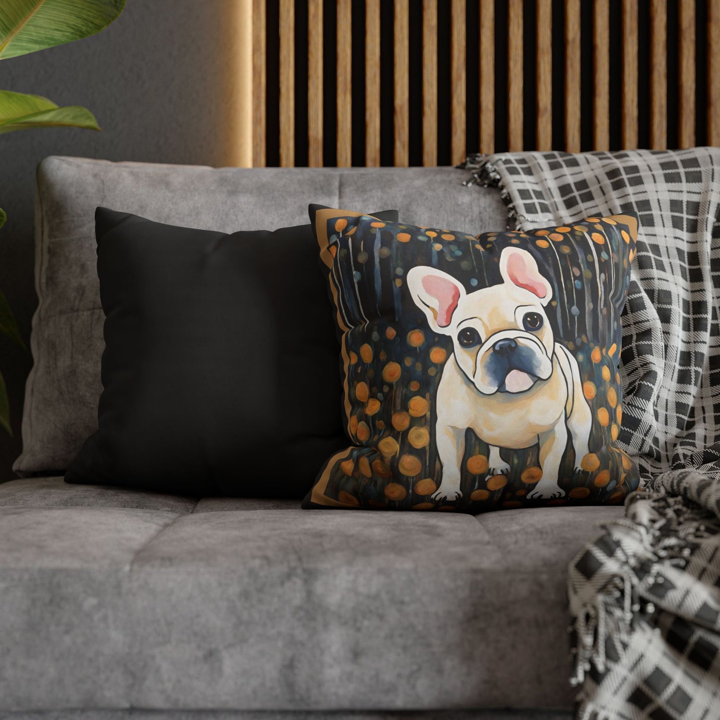 Have a Seat Frenchie Square Poly Canvas Pillowcase