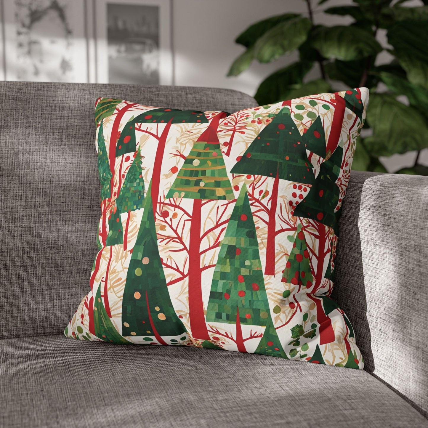 Modern Christmas Trees Square Poly Canvas Pillowcase