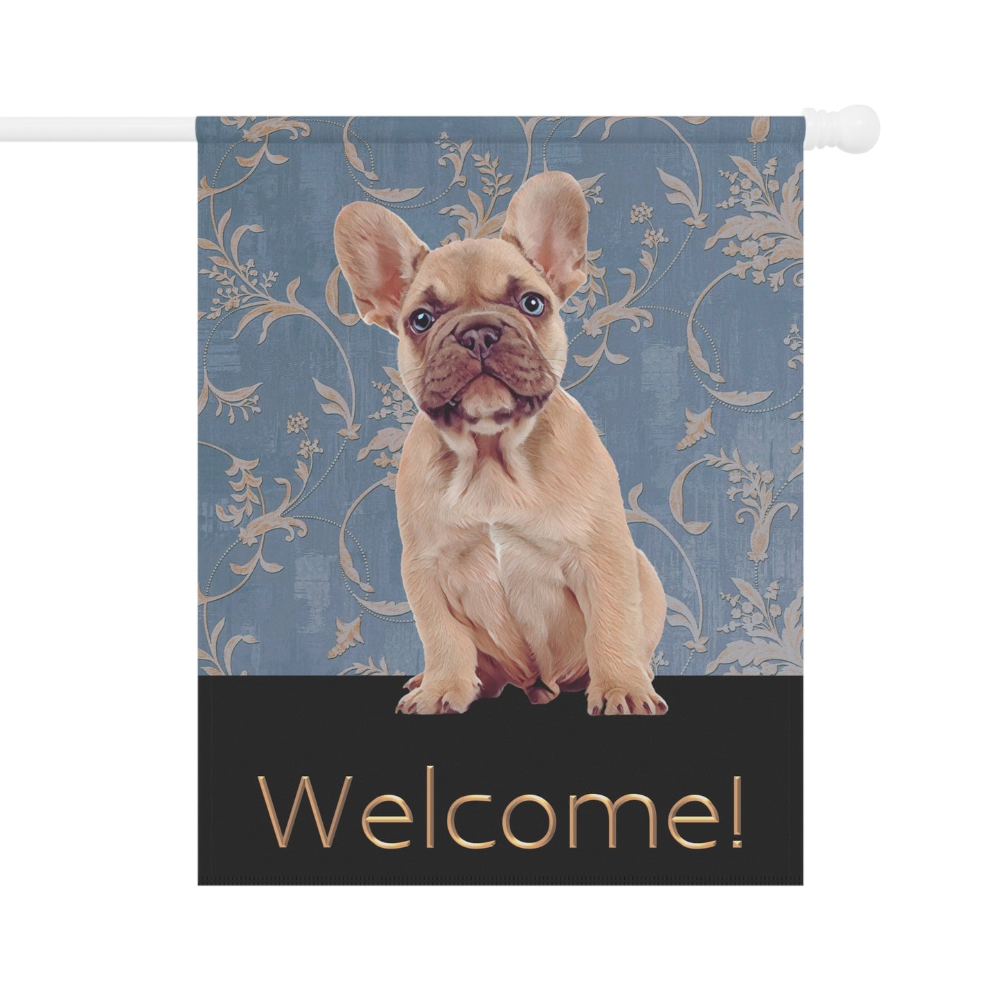 French Bulldog on Blue Welcome 2-Sided Garden & House Flag/Banner