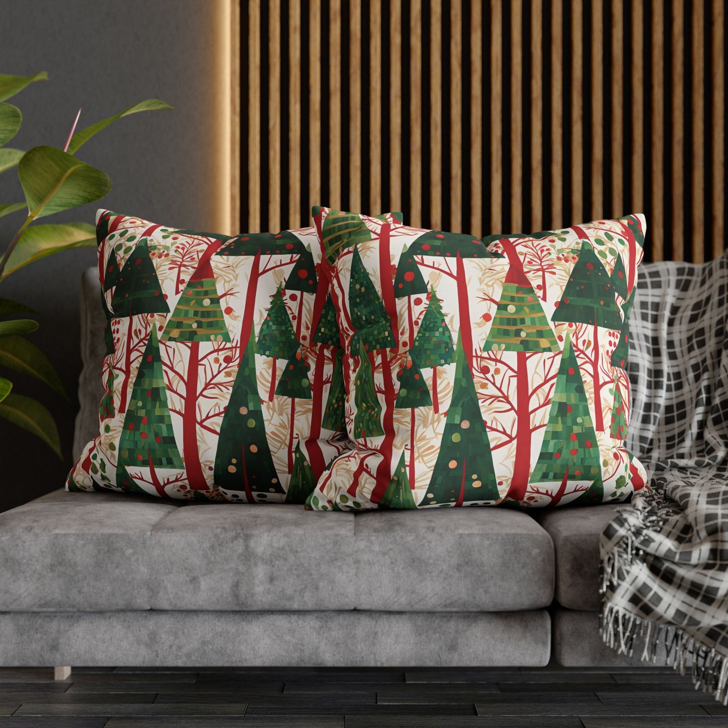 Modern Christmas Trees Square Poly Canvas Pillowcase