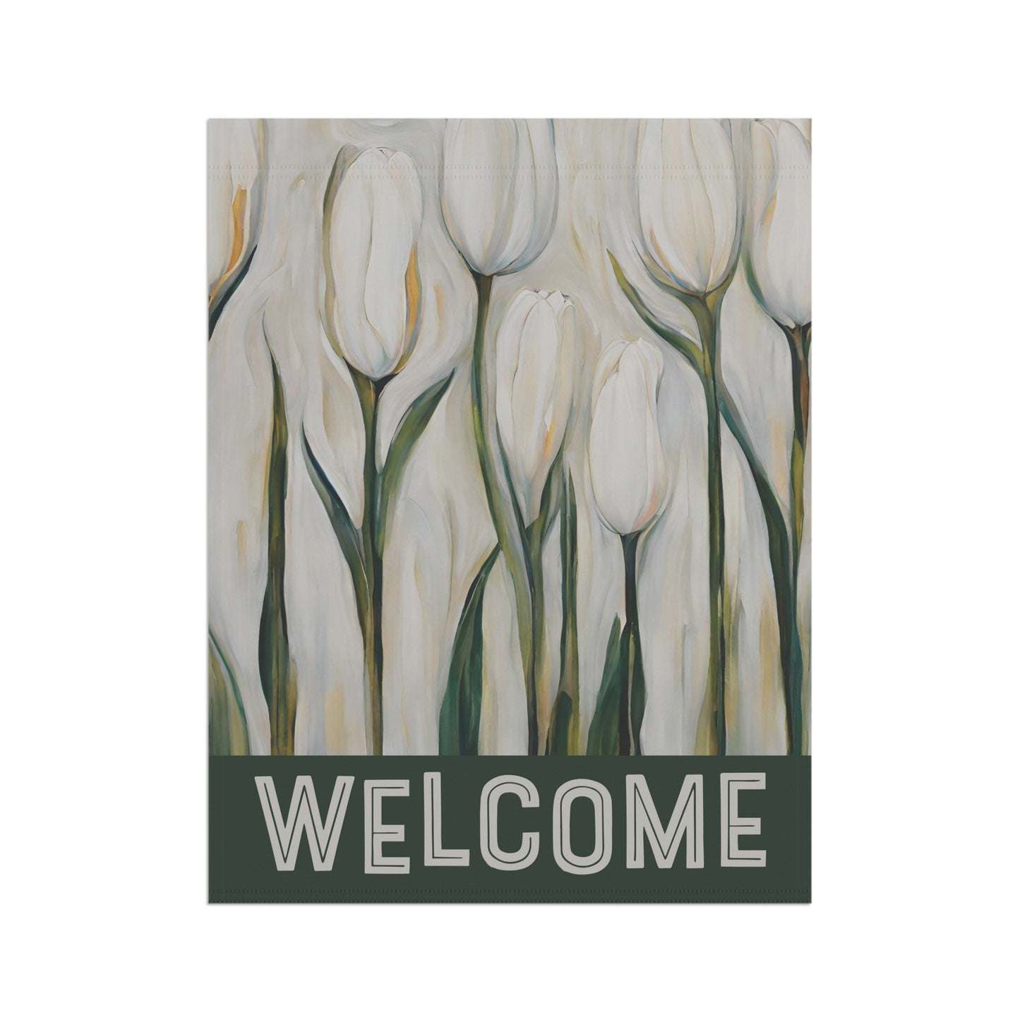 White Tulips Welcome 2-Sided Garden & House Flag/Banner