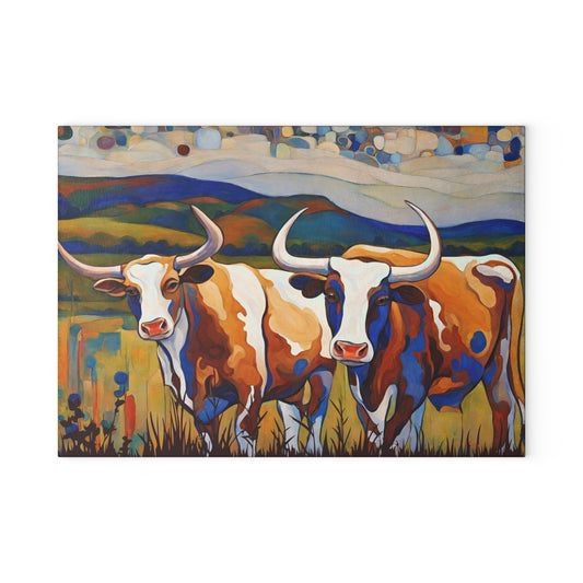 At the Ranch Longhorn Cattle Abstract Art Tempered Glass Cutting Board