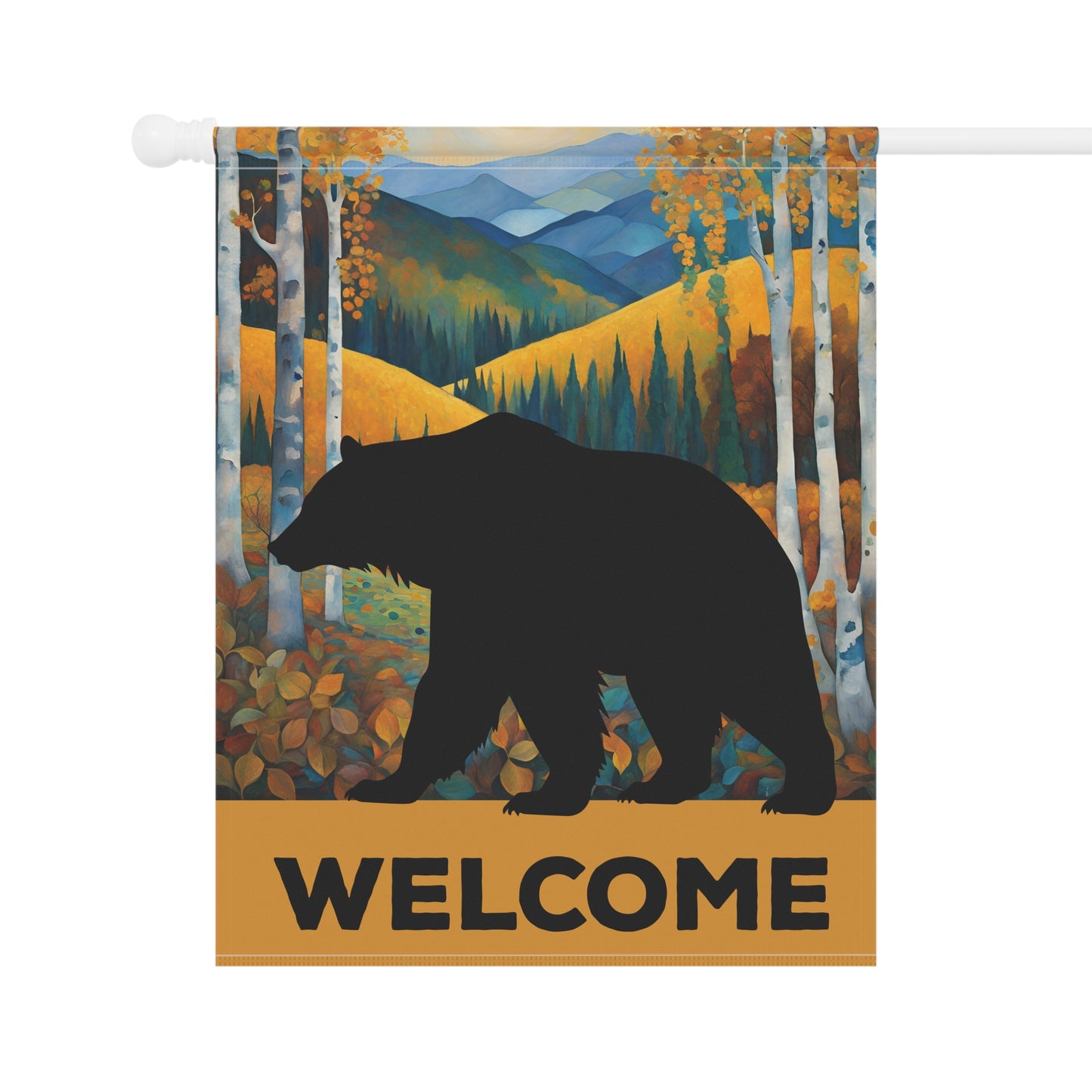 Grizzly Bear Silhouette Welcome 2-Sided Garden & House Flag/Banner