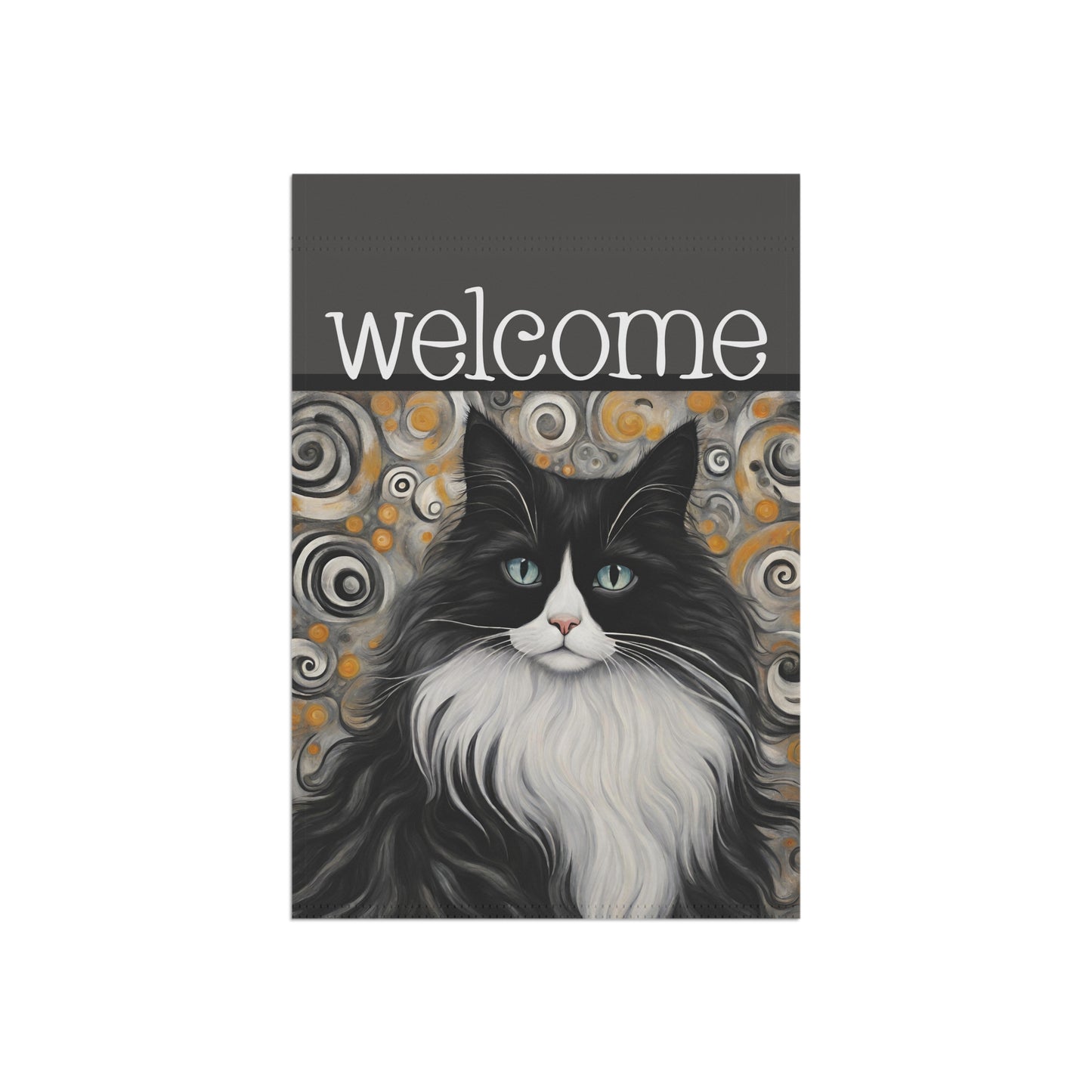 Phyllis Black & White Cat Welcome 2-Sided Garden & House Flag/Banner