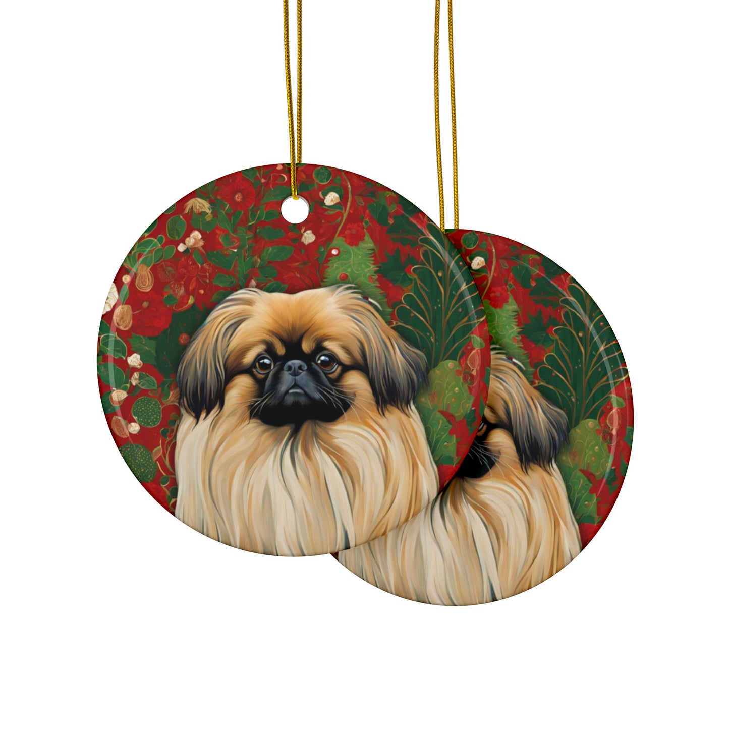 Pekingese Christmas 3" Ceramic Ornaments, 2-Side Print, (1pc, 10pcs)