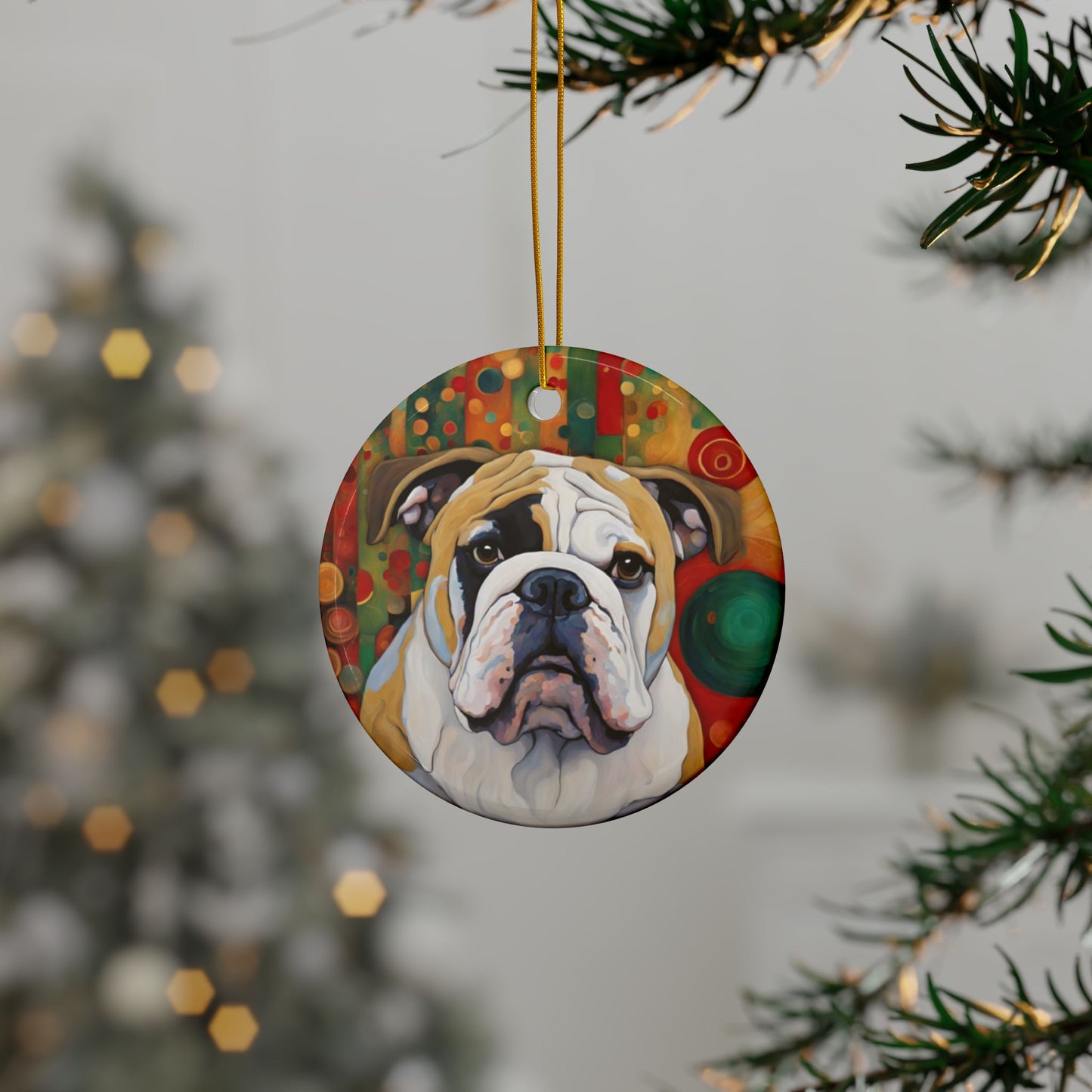 English Bulldog Christmas 3" Ceramic Ornaments, 2-Side Print, (1pc, 10pcs)