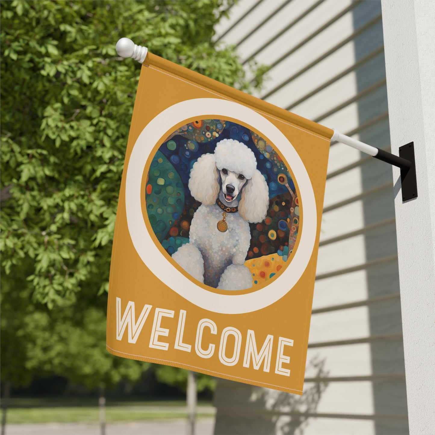 White Poodle Welcome 2-Sided Garden & House Flag/Banner