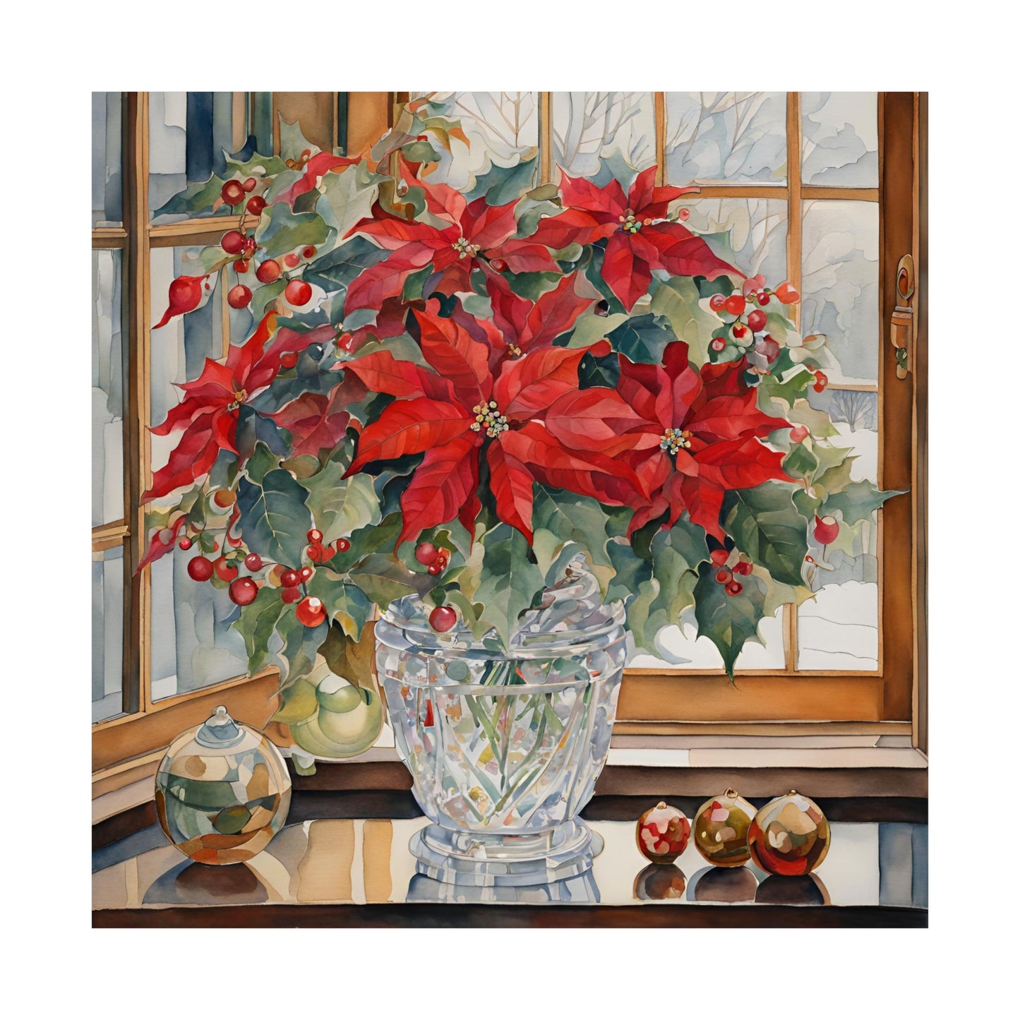 Crystal Christmas Floral Bouquet Matte Vertical Wall Art