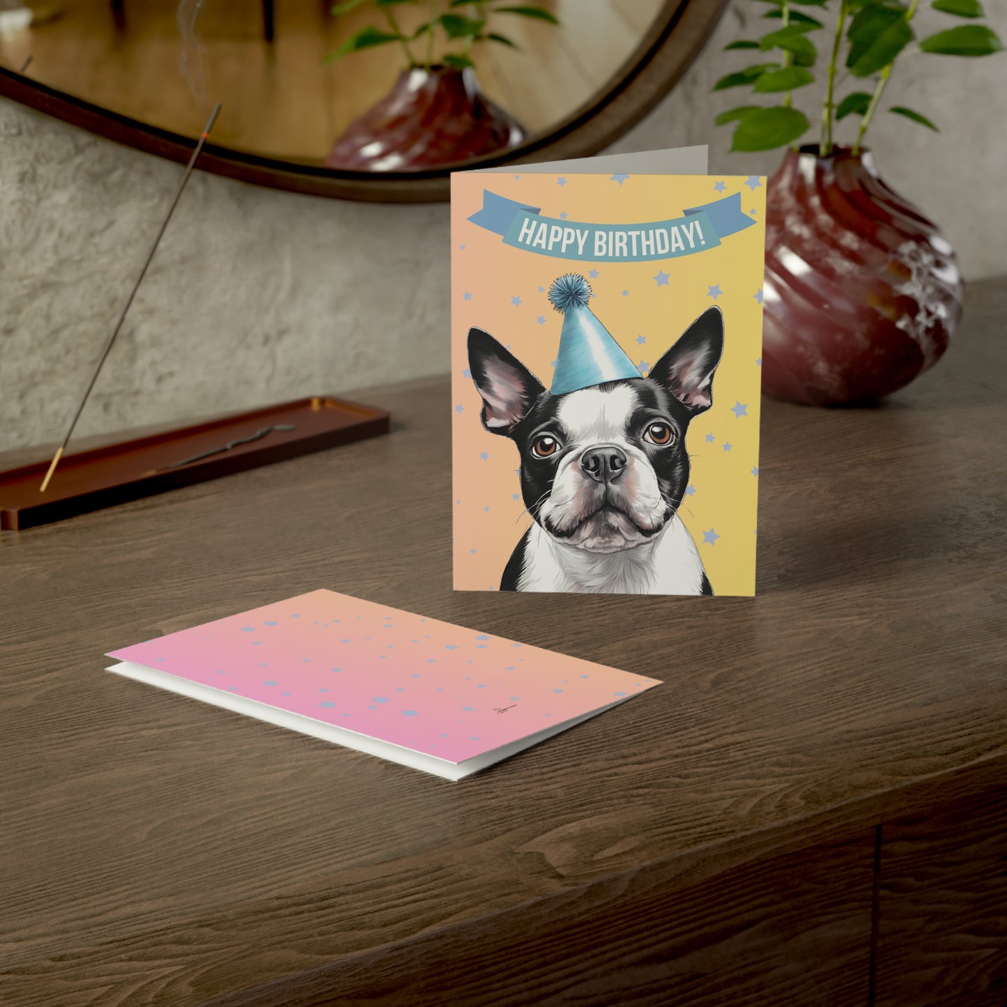 Boston Terrier Happy Birthday 5 x 7 Greeting Cards (10 Pack)