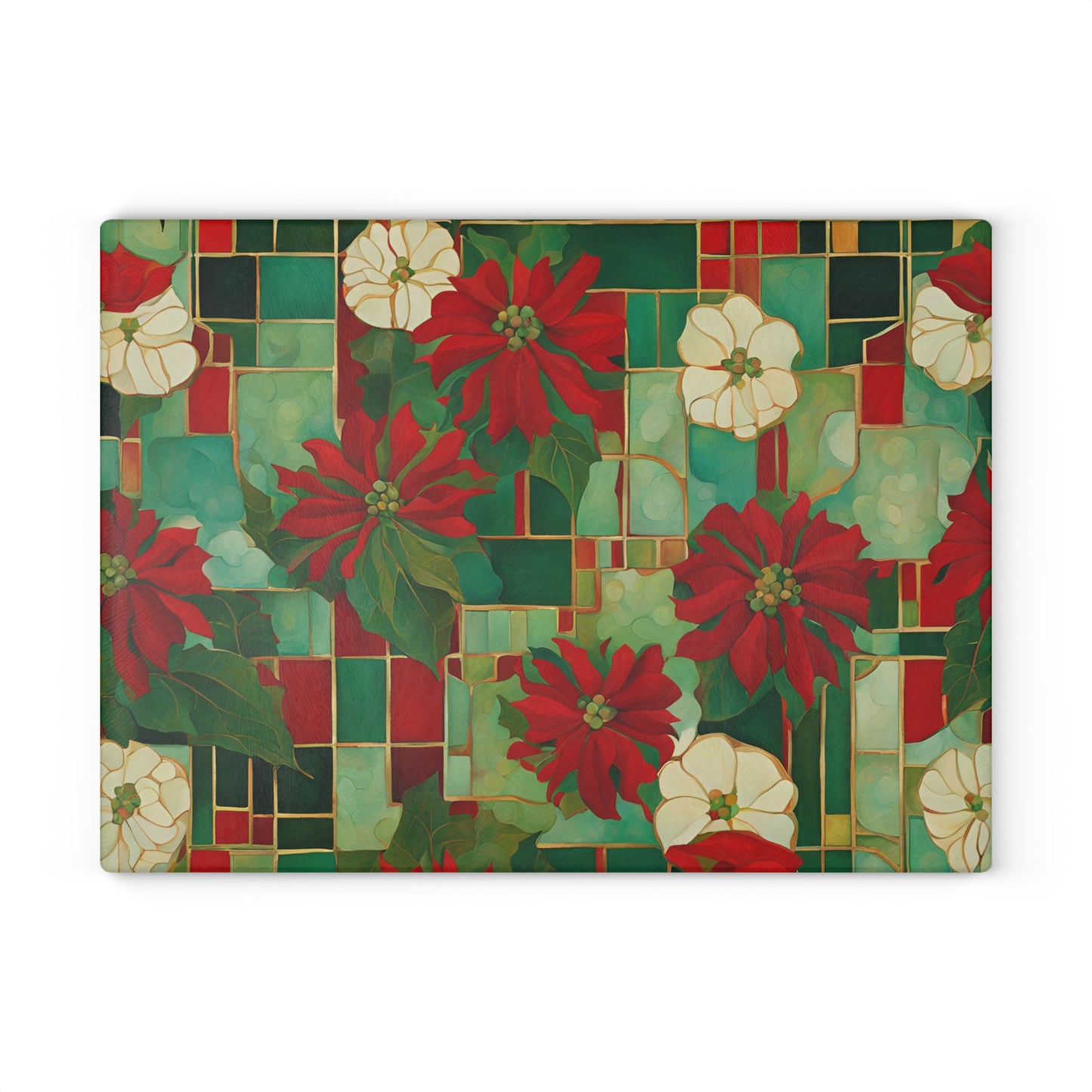 Jo's Poinsettias Tempered Glass Cutting Board